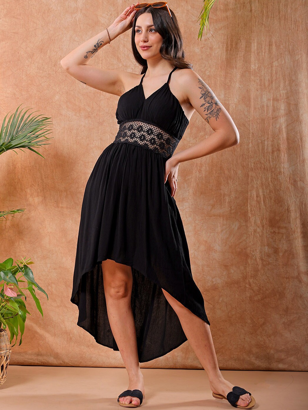 

Freehand by The Indian Garage Co Shoulder Straps Fit & Flare Midi Dress, Black
