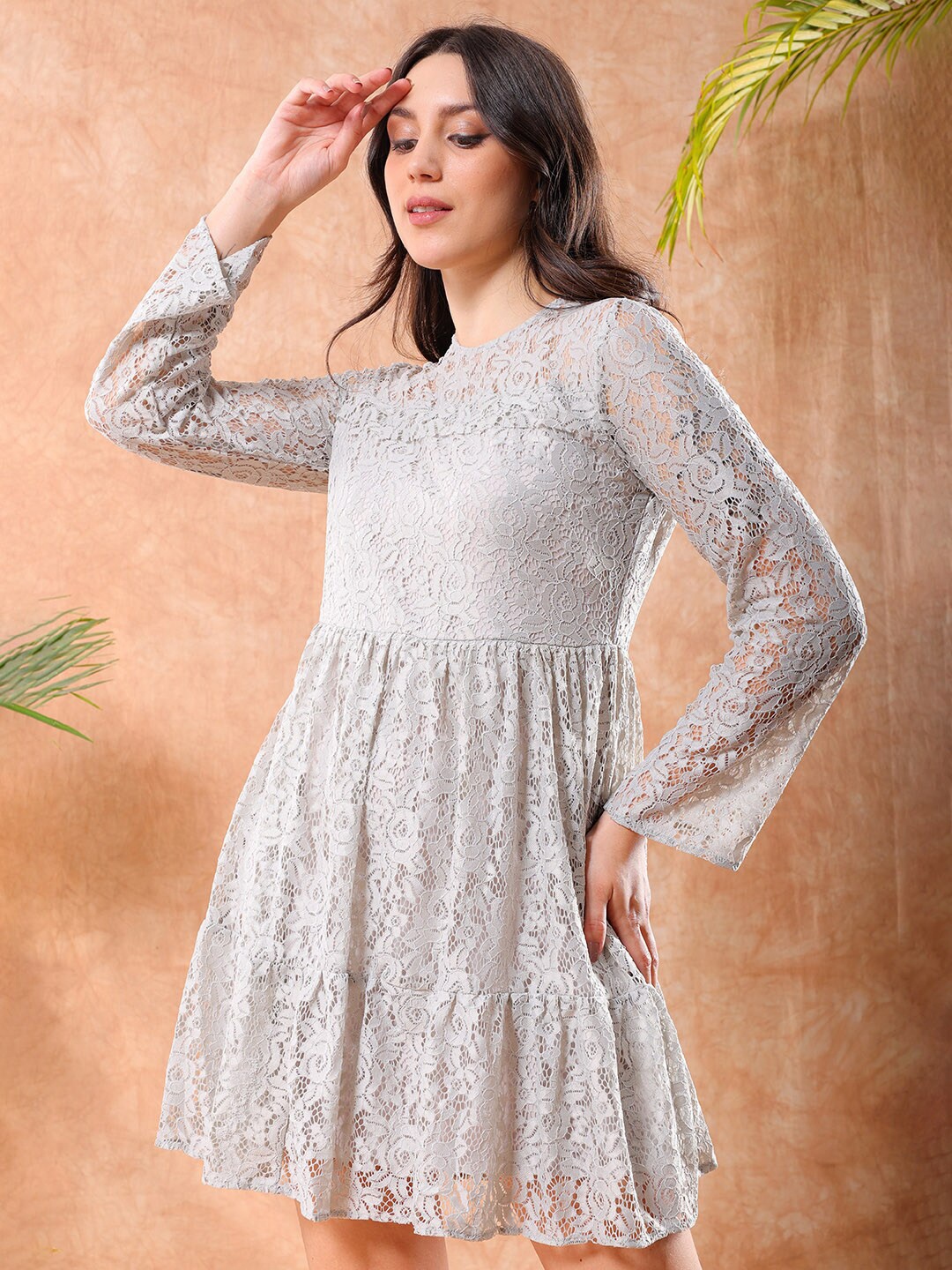 

Freehand by The Indian Garage Co Self Design Fit & Flare Dress, Grey