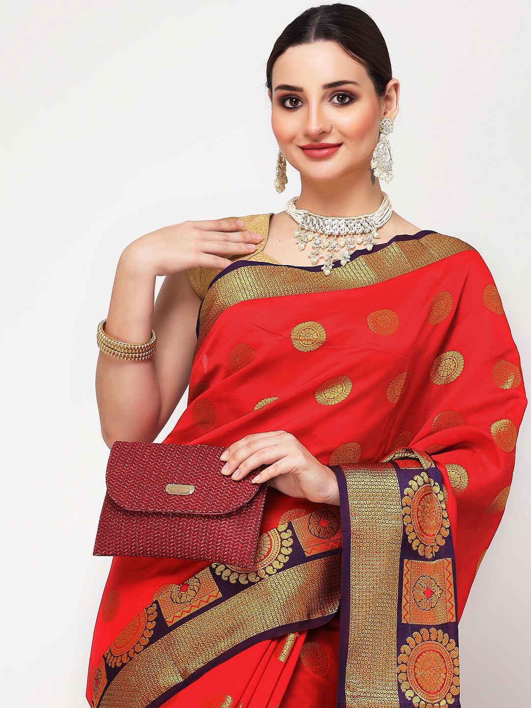 

ISHQY Woven Design Zari Art Silk Banarasi Saree, Red