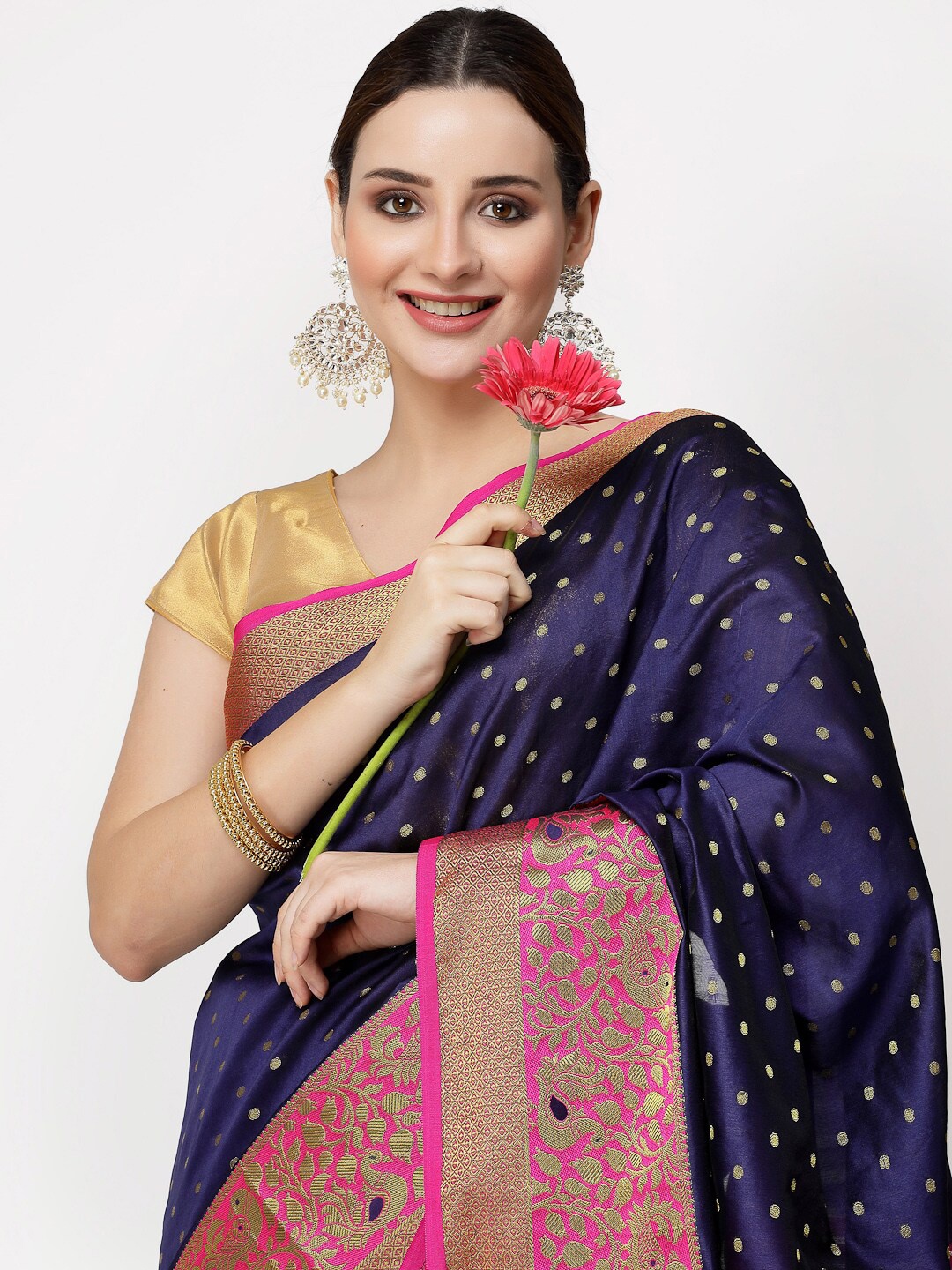 

ISHQY Woven Design Zari Art Silk Banarasi Saree, Navy blue