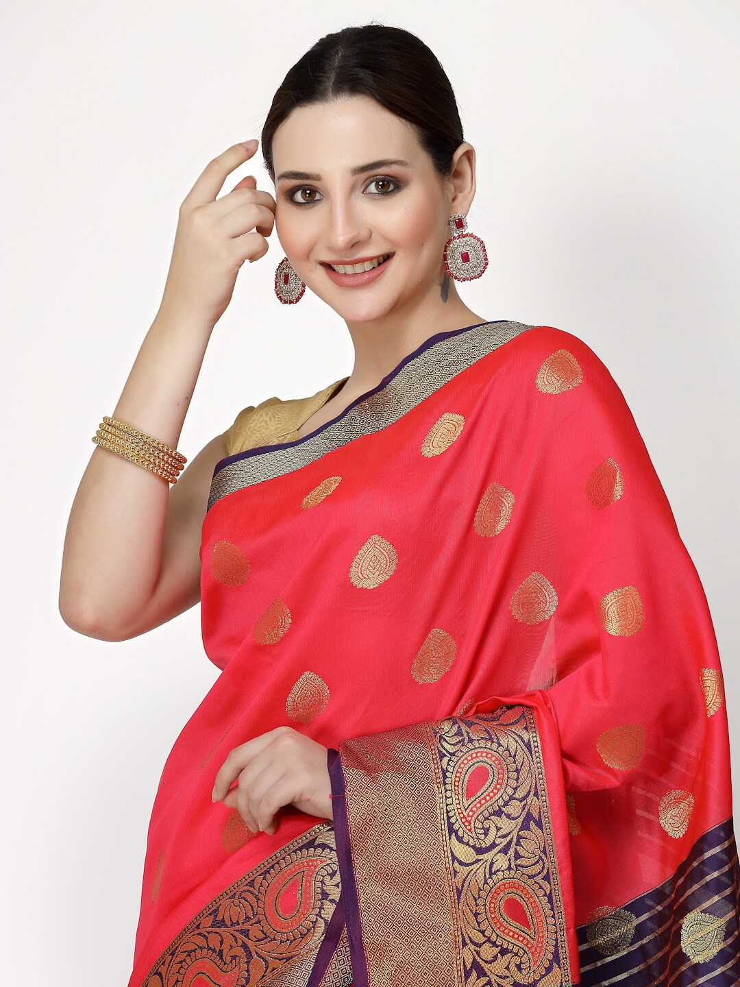 

ISHQY Woven Design Zari Art Silk Banarasi Saree, Peach