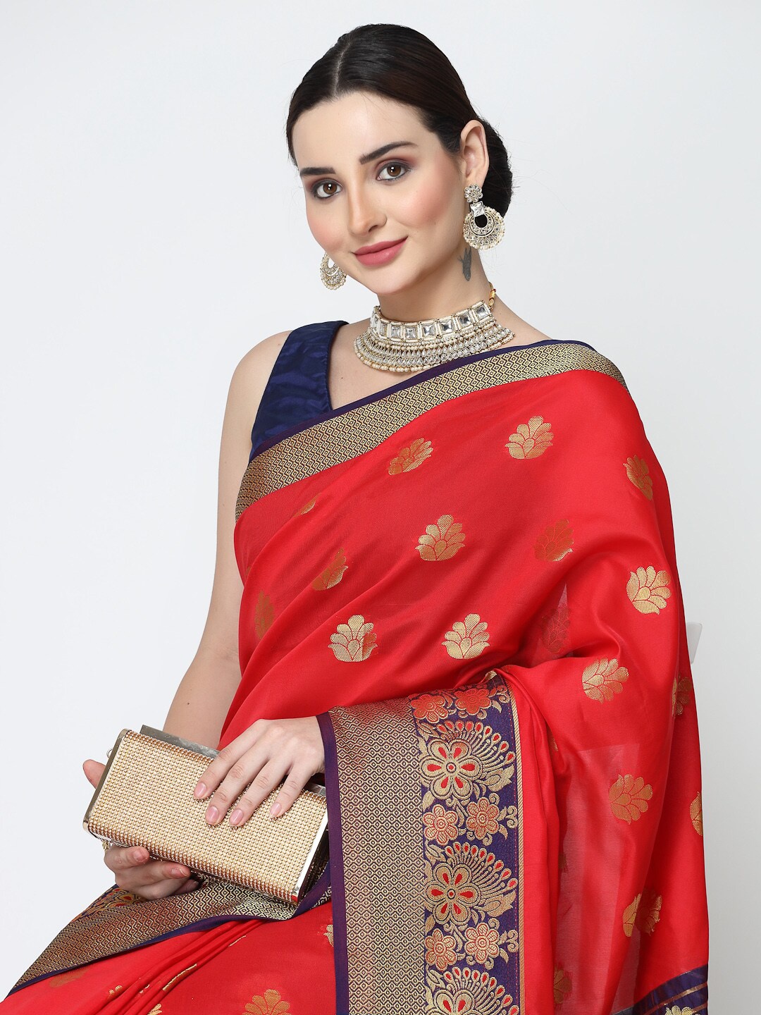 

ISHQY Woven Design Zari Art Silk Banarasi Saree, Red