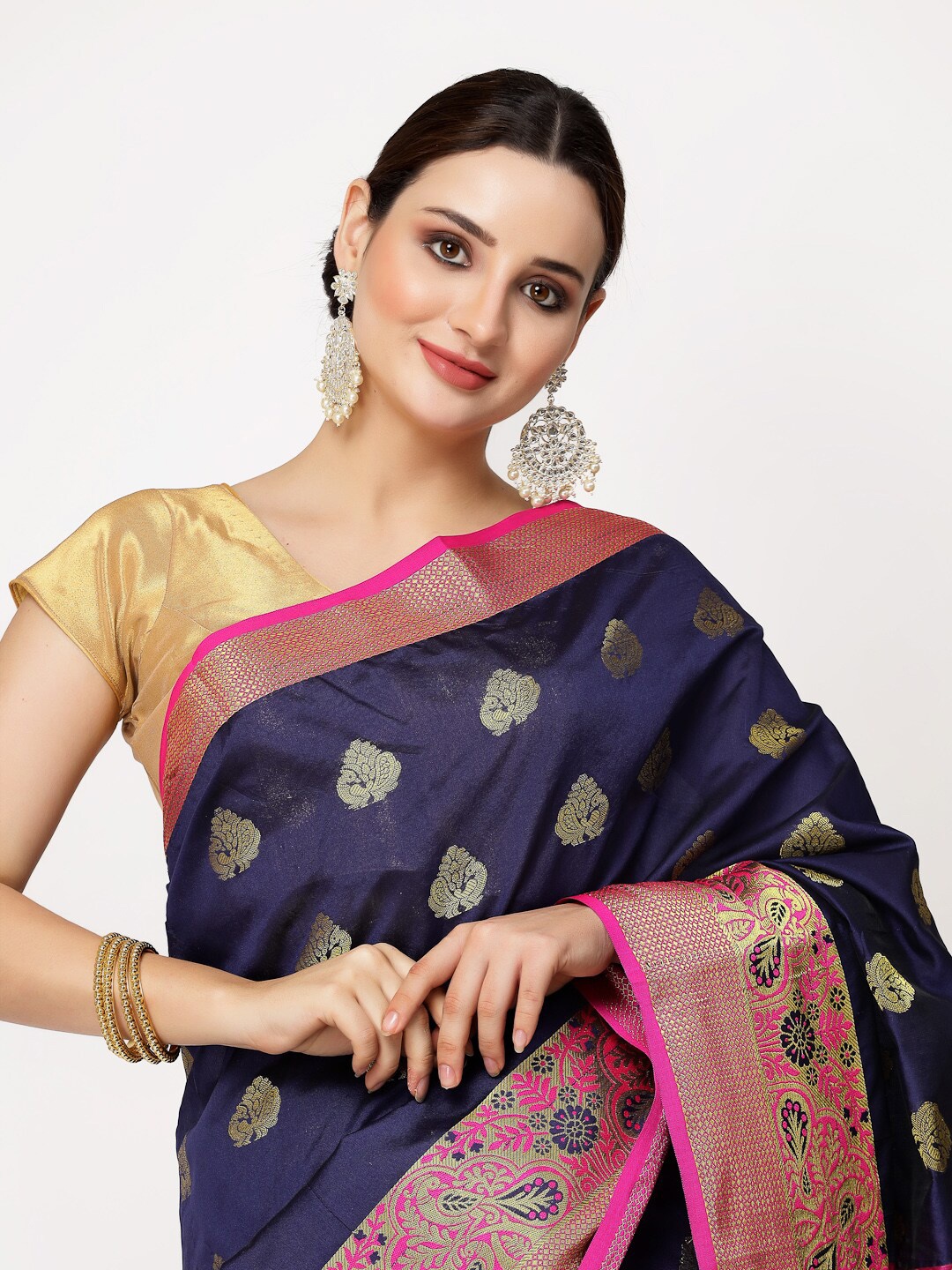

ISHQY Woven Design Zari Art Silk Banarasi Saree, Navy blue