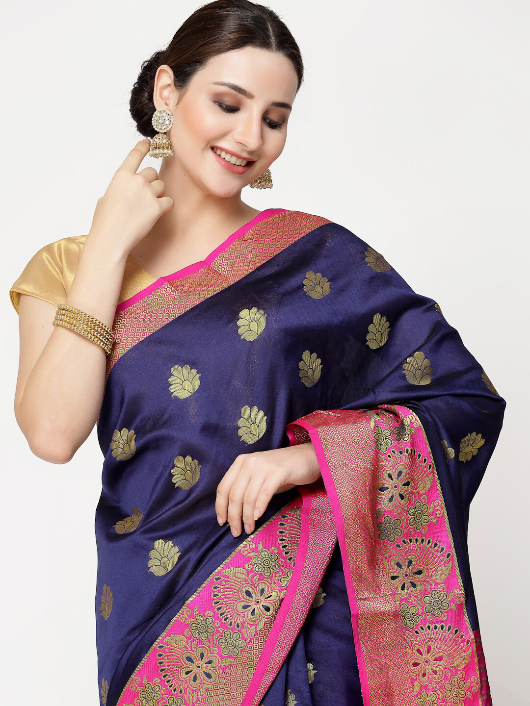 

ISHQY Woven Design Zari Art Silk Banarasi Saree, Navy blue