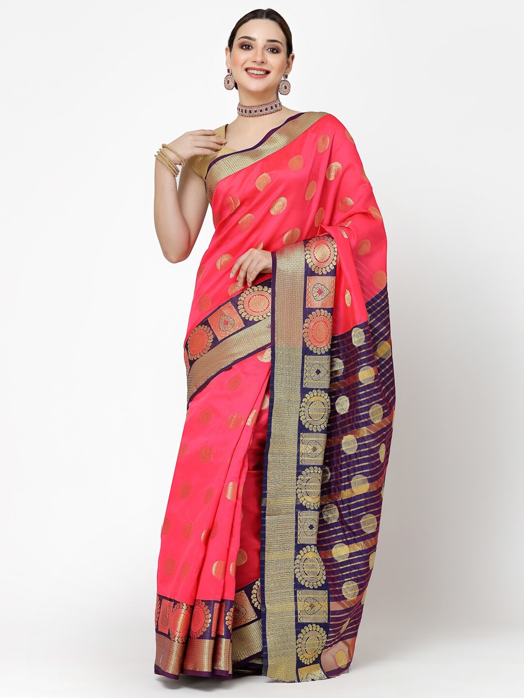 

ISHQY Ethnic Motifs Zari Art Silk Banarasi Saree, Peach