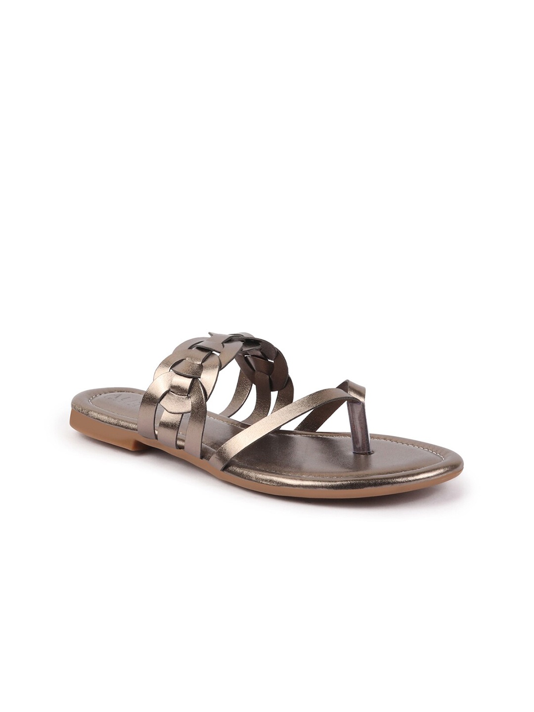 

FAUSTO Textured Open Toe T-Strap Flats, Metallic