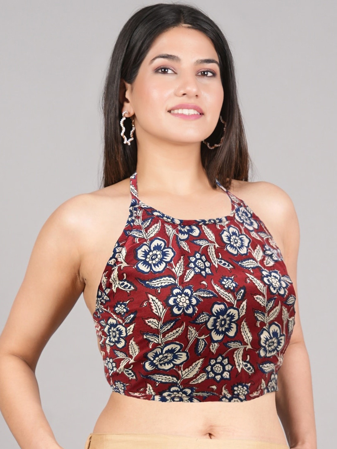 

YASH GALLERY Print Halter Neck Cotton Bralette Crop Top, Maroon