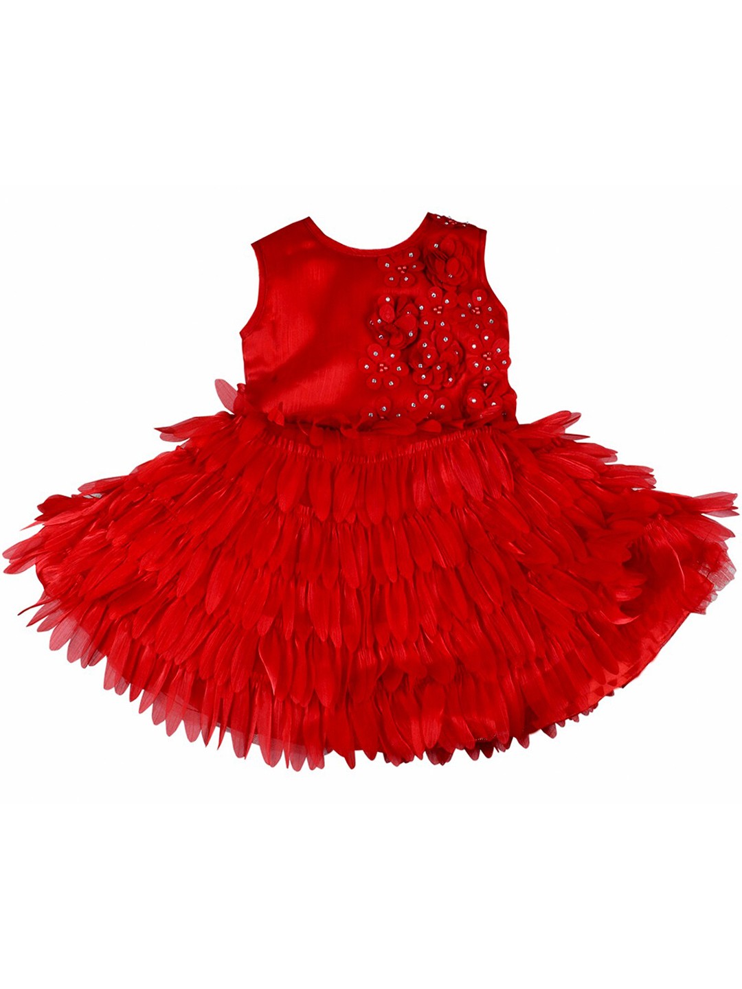 

AMIRTHA FASHION Girls Embellished Ruffled Georgette Fit & Flare Dress, Red