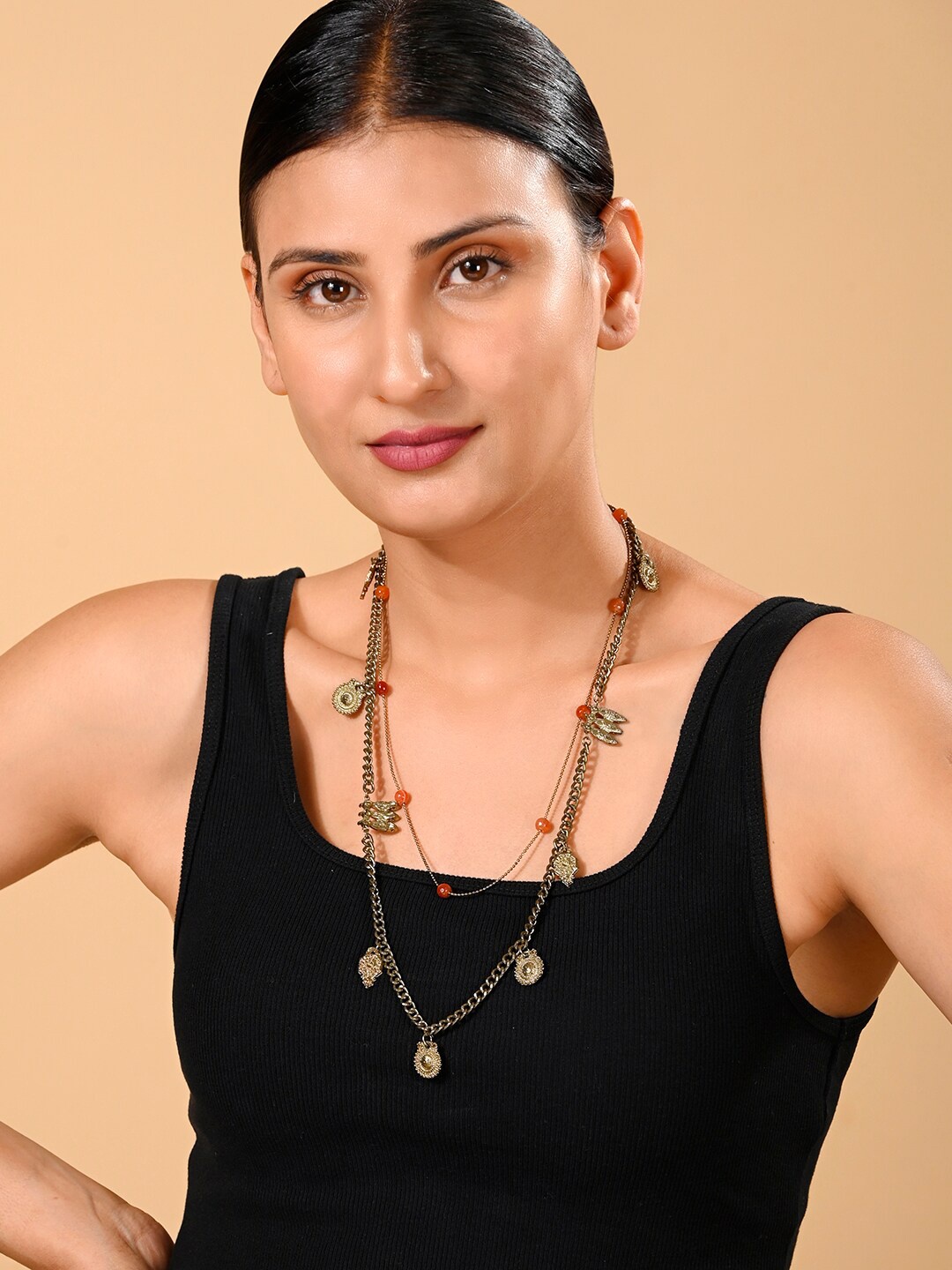 XPNSV Brass Layered Necklace, Gold