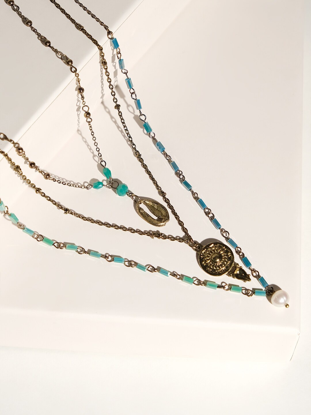 

XPNSV Beaded Three Layered Necklace, Gold