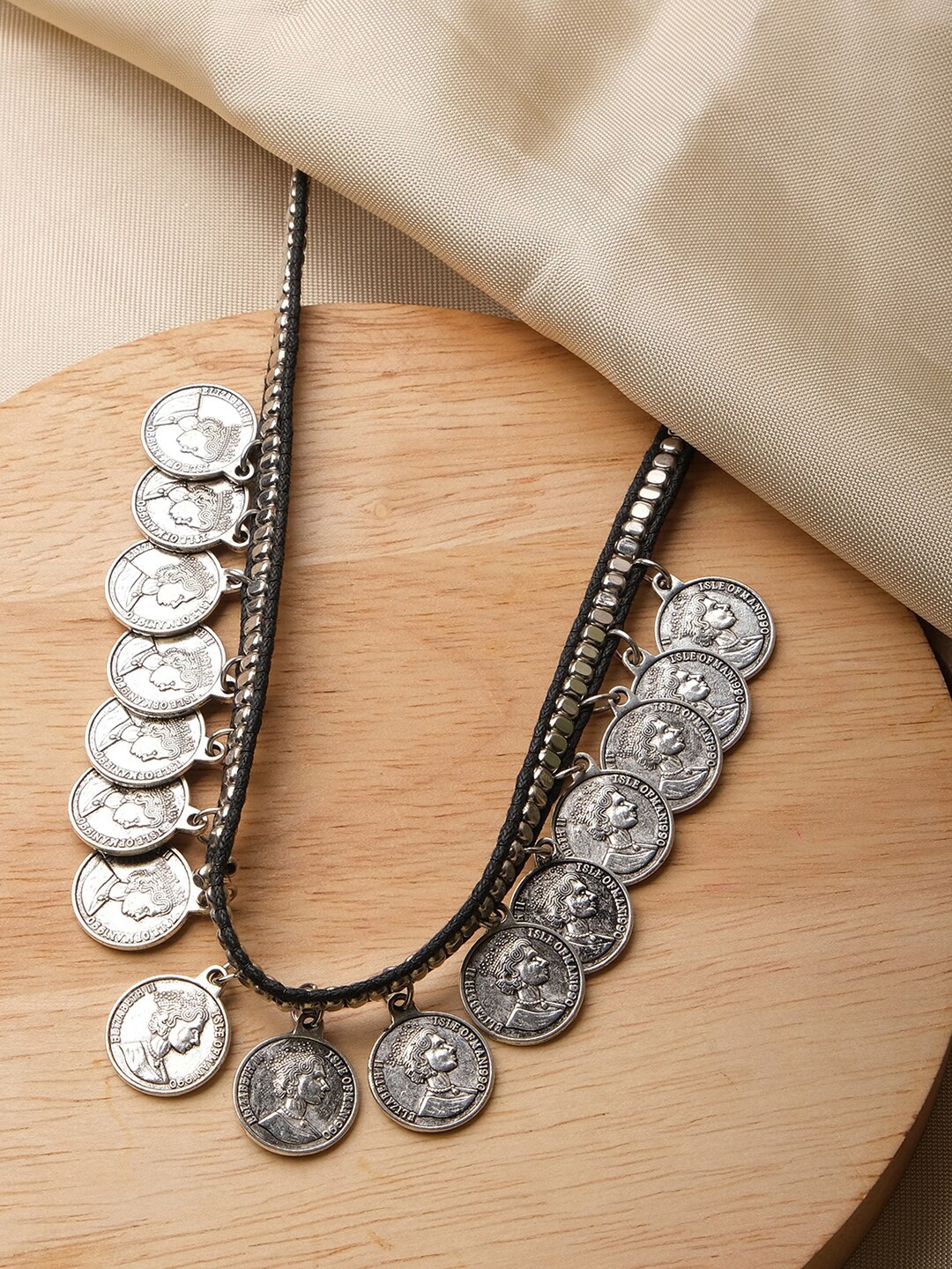 

XPNSV Brass Antique Coins Of Heritage Necklace, Silver