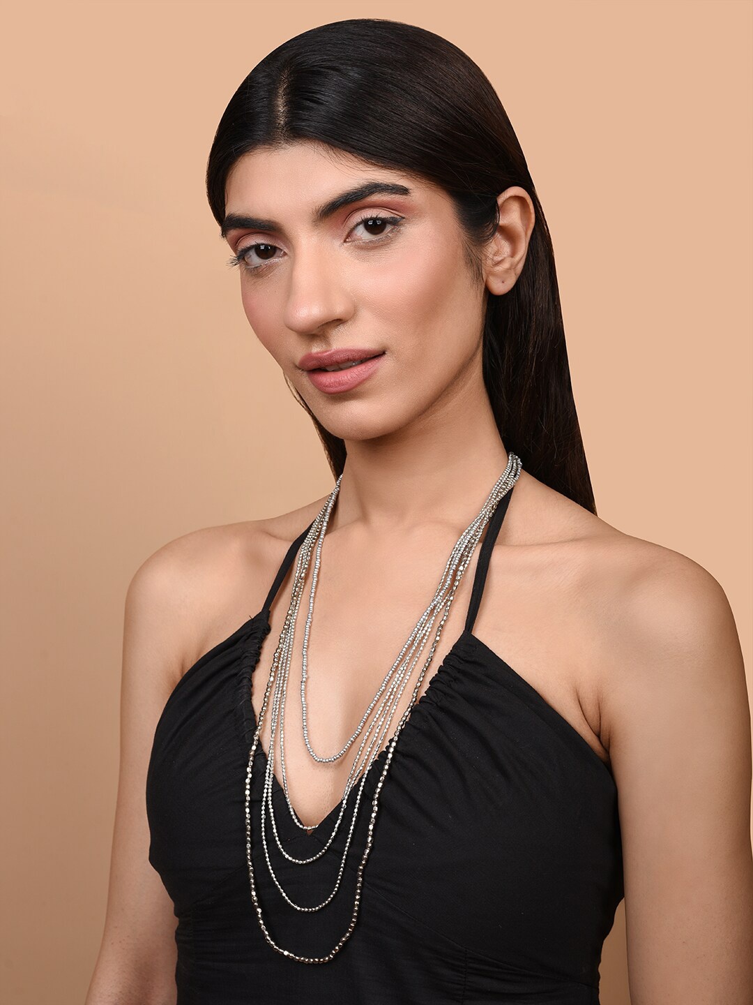 

XPNSV 5 Strings Beaded Necklace, Silver