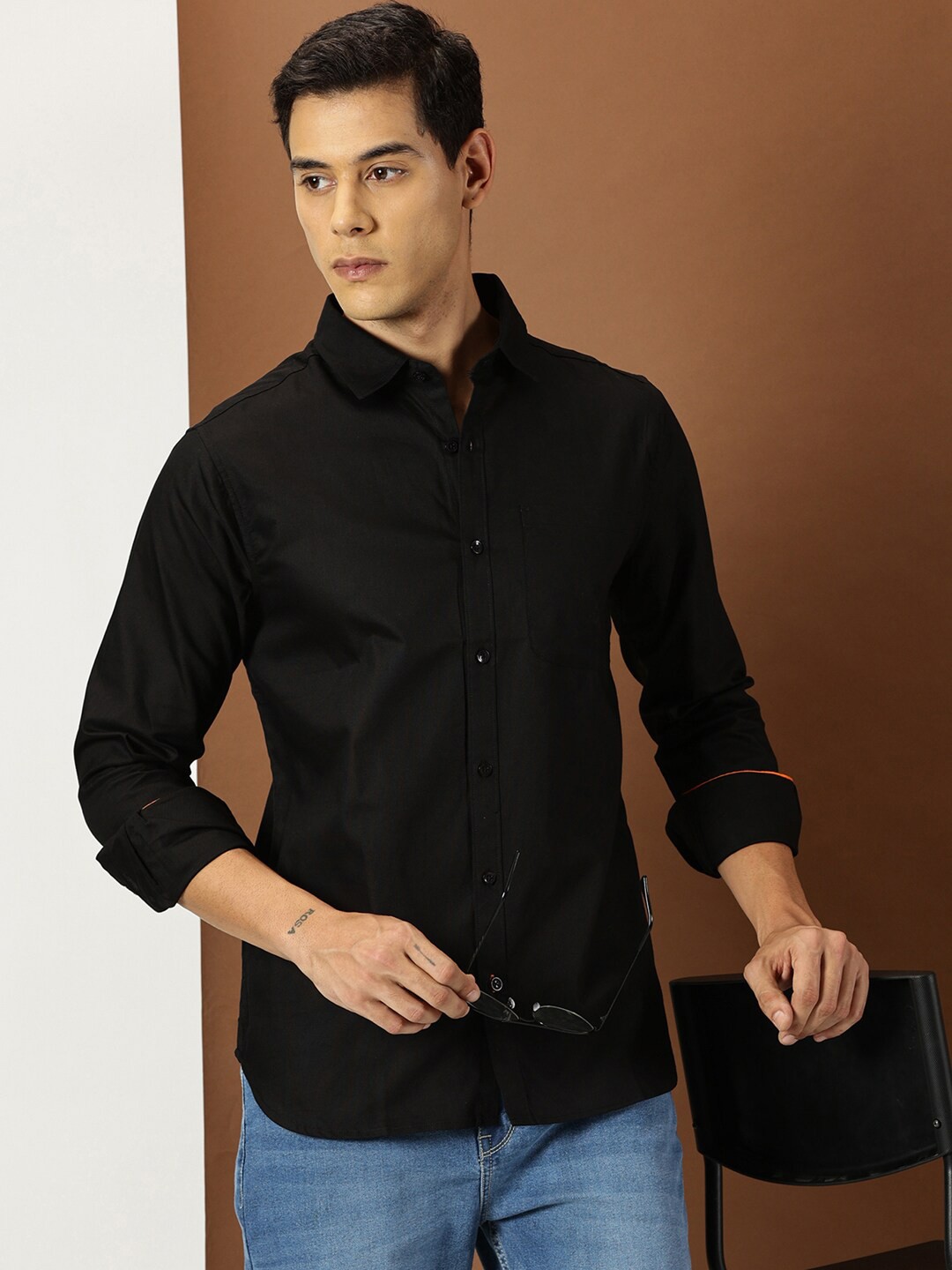 

INVICTUS Original Slim Fit Cotton Casual Shirt, Black