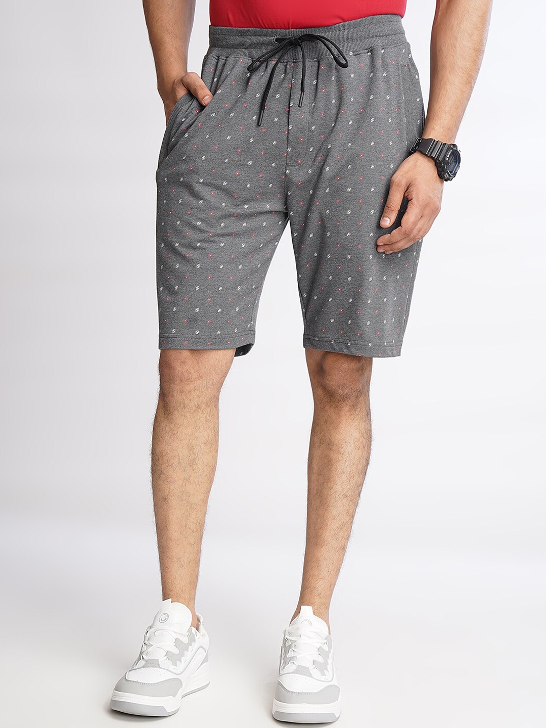 

JADE BLUE Men Geometric Printed Cotton Slim Fit Shorts, Grey