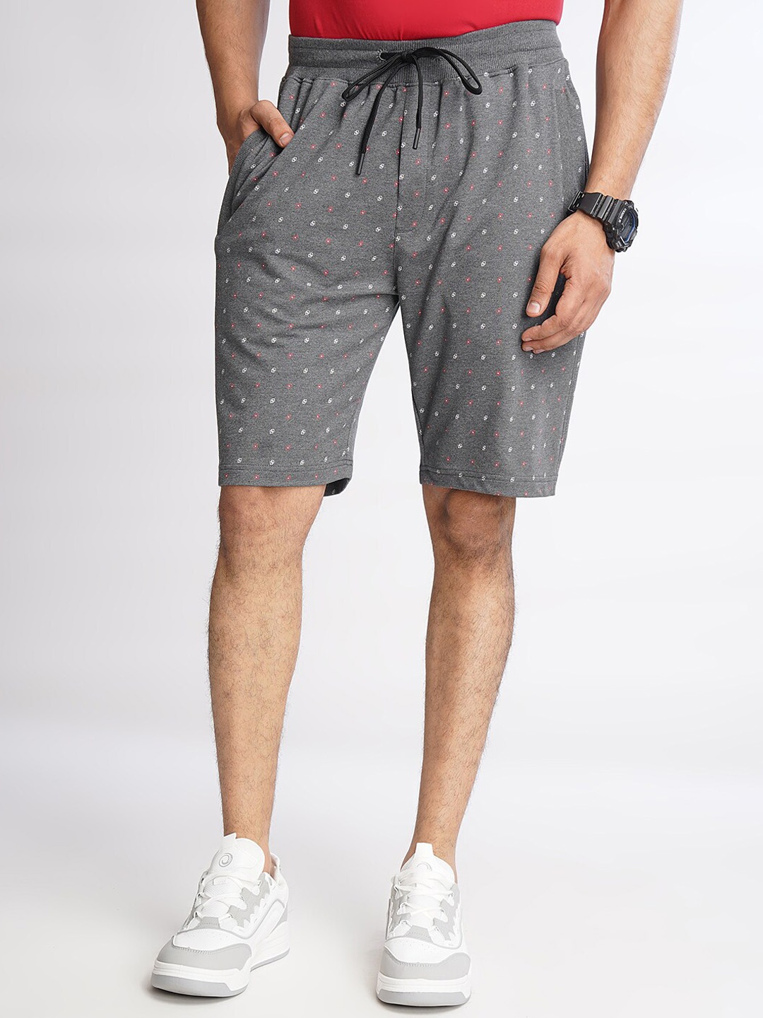 

JADE BLUE Men Geometric Printed Slim Fit Cotton Shorts, Grey