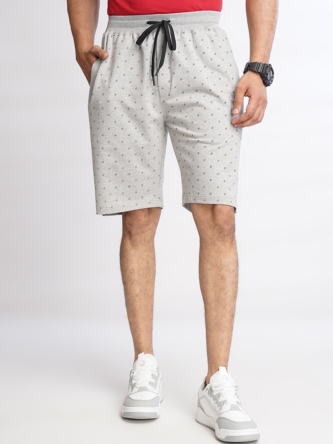 

JADE BLUE Men Slim Fit Geometric Printed Cotton Shorts, Grey