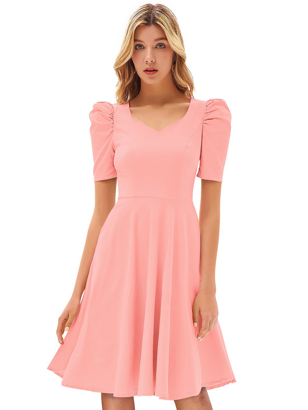 

BAESD Sweetheart Neck Short Puff Sleeve Fit & Flare Dress, Peach