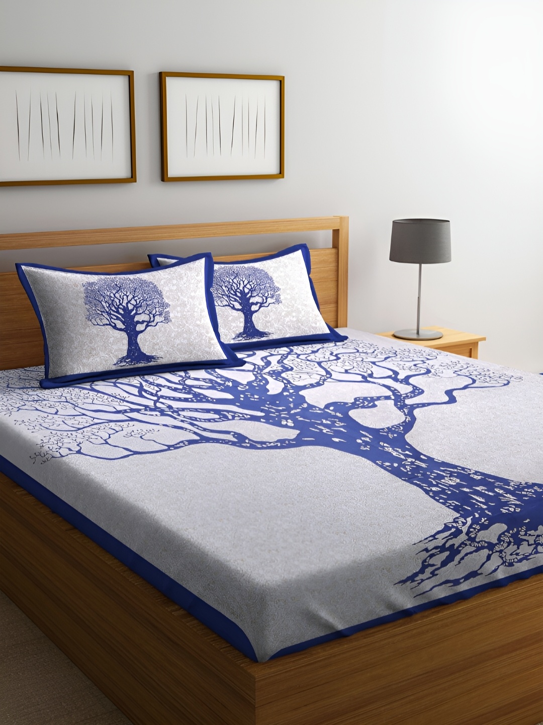 

Aura Blue & White Floral Printed Cotton 120 TC Queen Bedsheet with 2 Pillow Covers