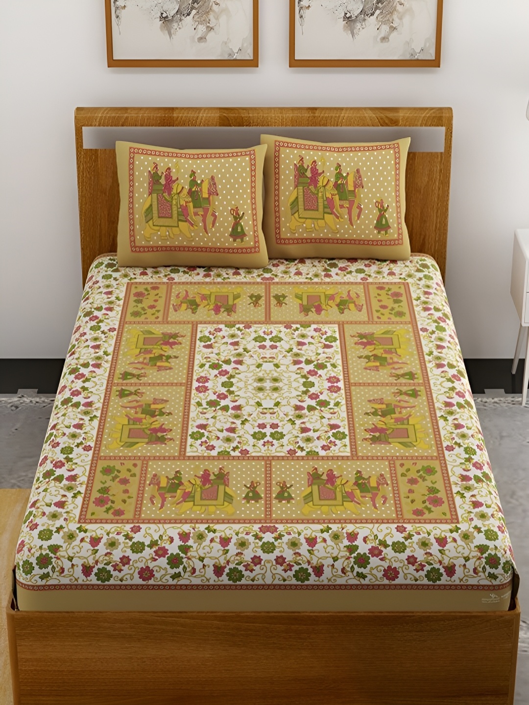 

Aura Brown & White Ethnic Motifs Cotton 120 TC Queen Double Bedsheet With 2 Pillow Covers