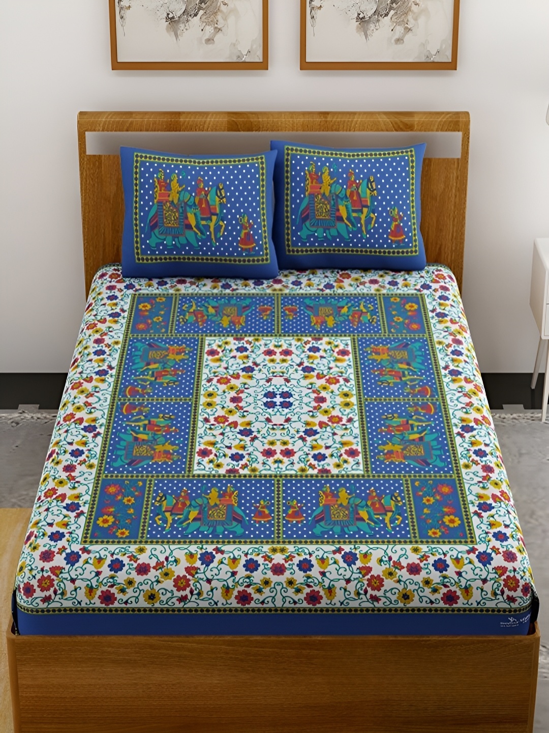 

Aura Blue & White Floral Cotton 120 TC Queen Double Bedsheet With 2 Pillow Covers