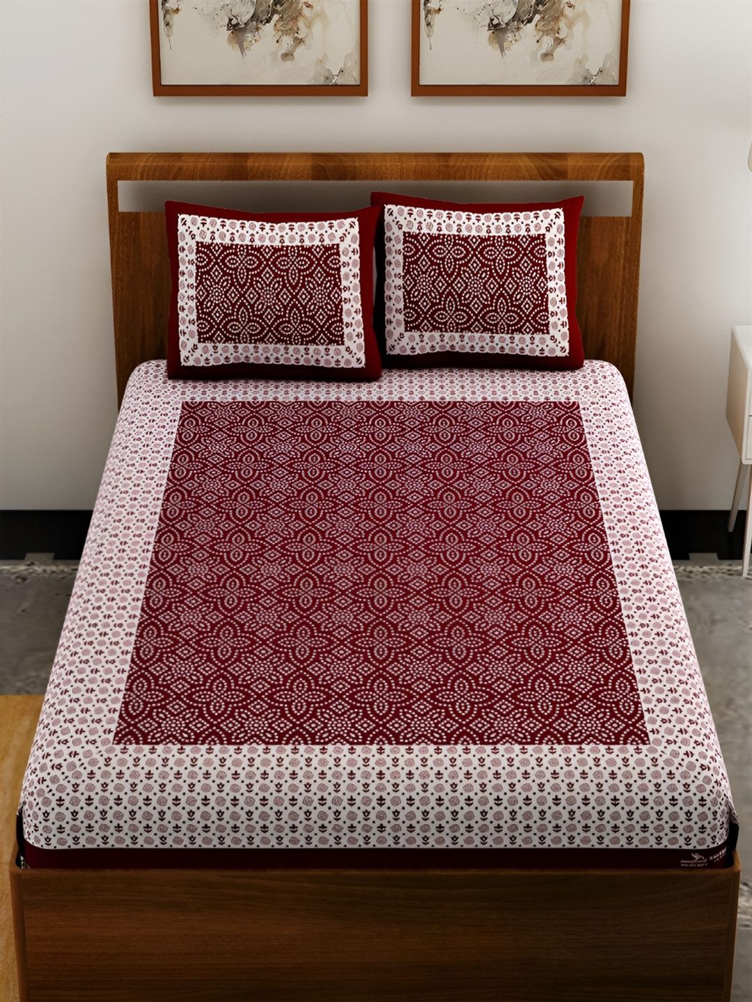 

Aura Purple & Pink Ethnic Motifs Cotton 120 TC Queen Double Bedsheet With 2 Pillow Covers