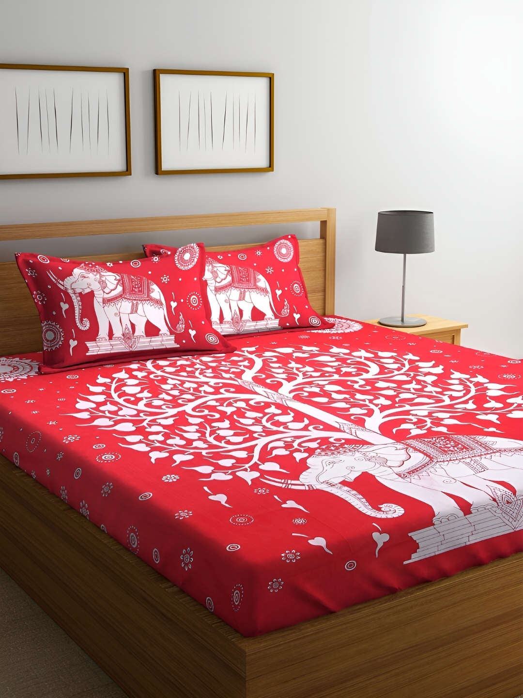 

Aura Red & White Floral Printed Cotton 120 TC Queen Bedsheet with 2 Pillow Covers