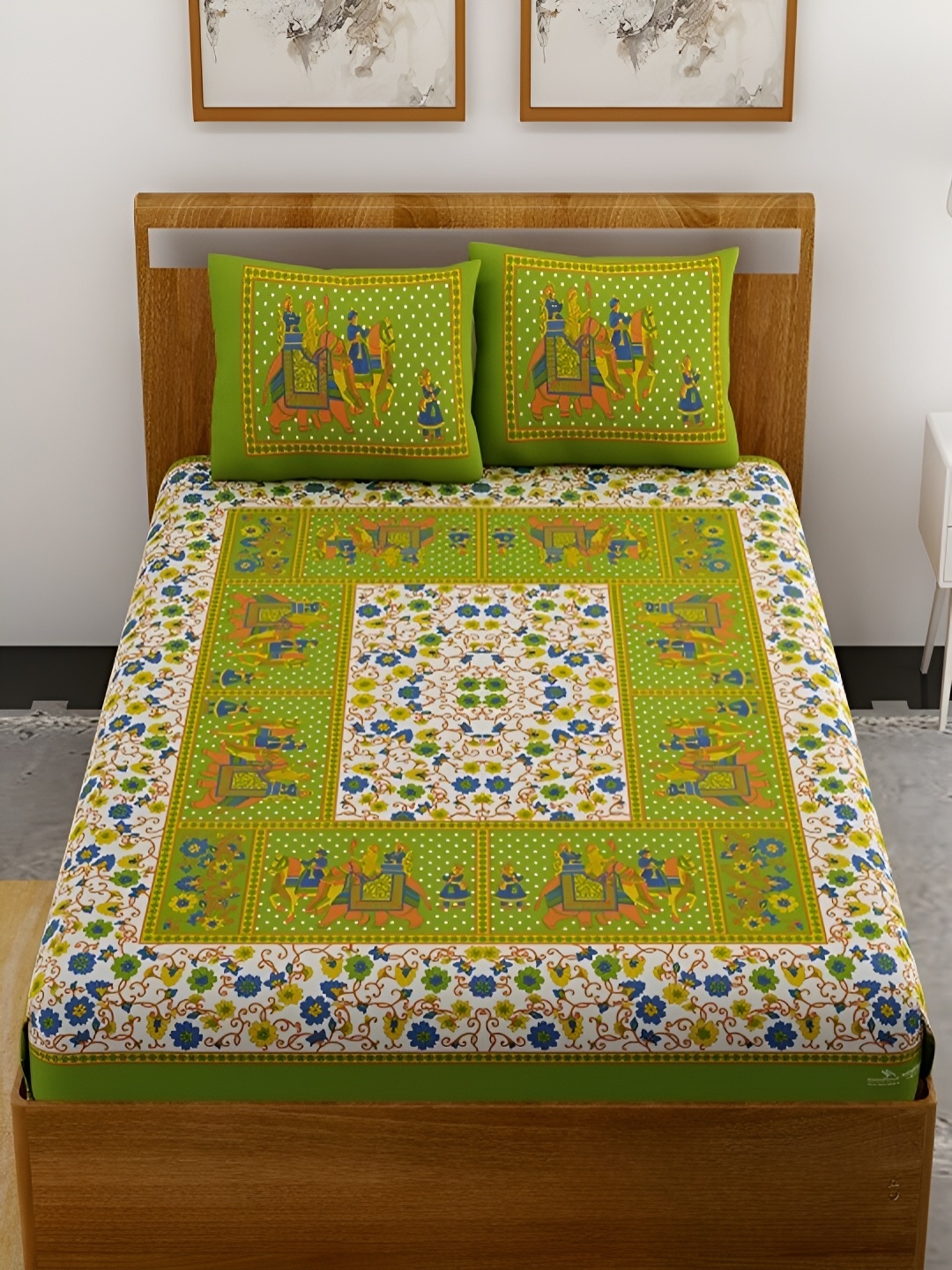 

Aura Green & White Floral Cotton 120 TC Queen Double Bedsheet With 2 Pillow Covers
