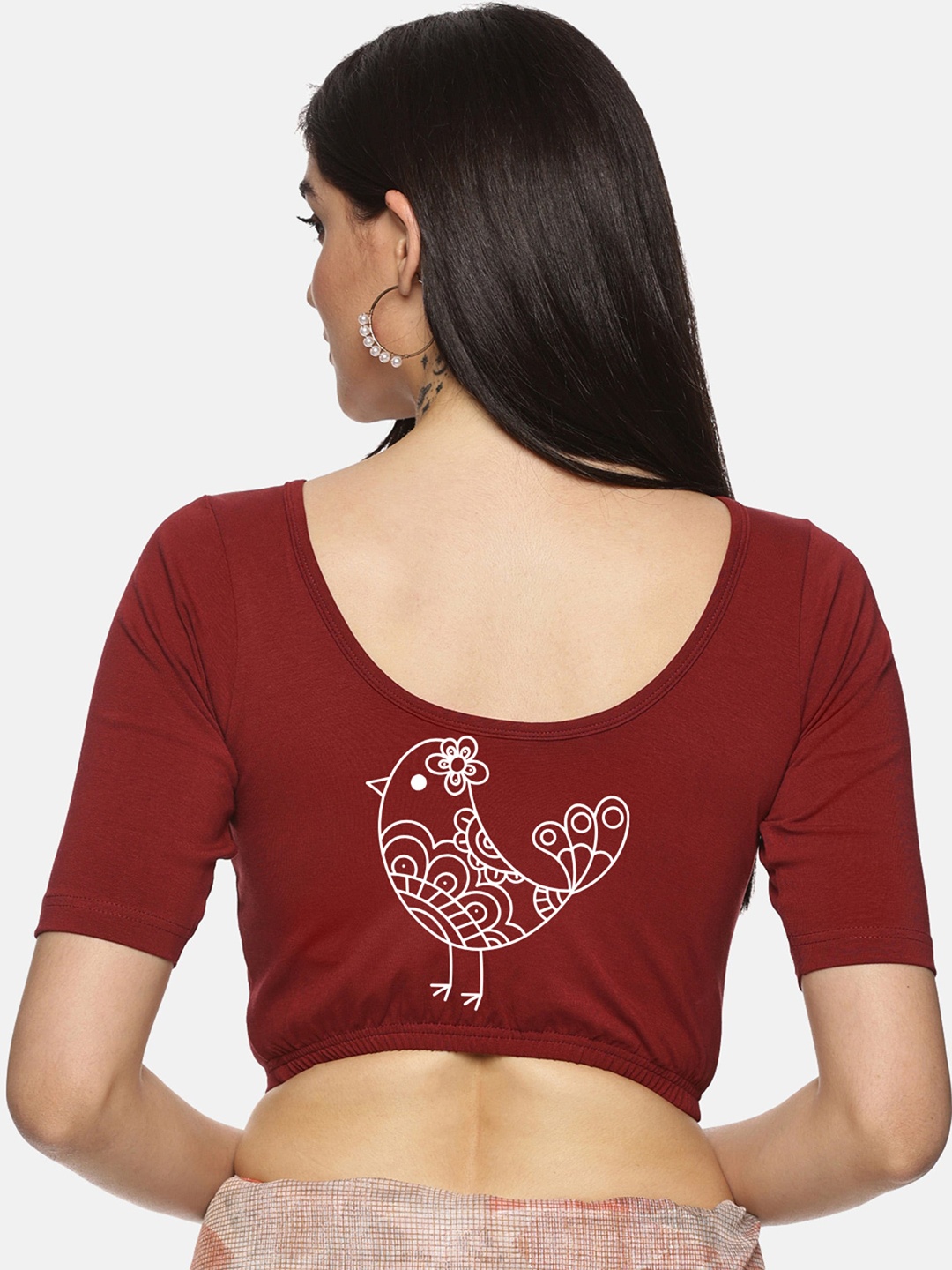

NOT YET by us Printed Stretchable Saree Blouse, Maroon