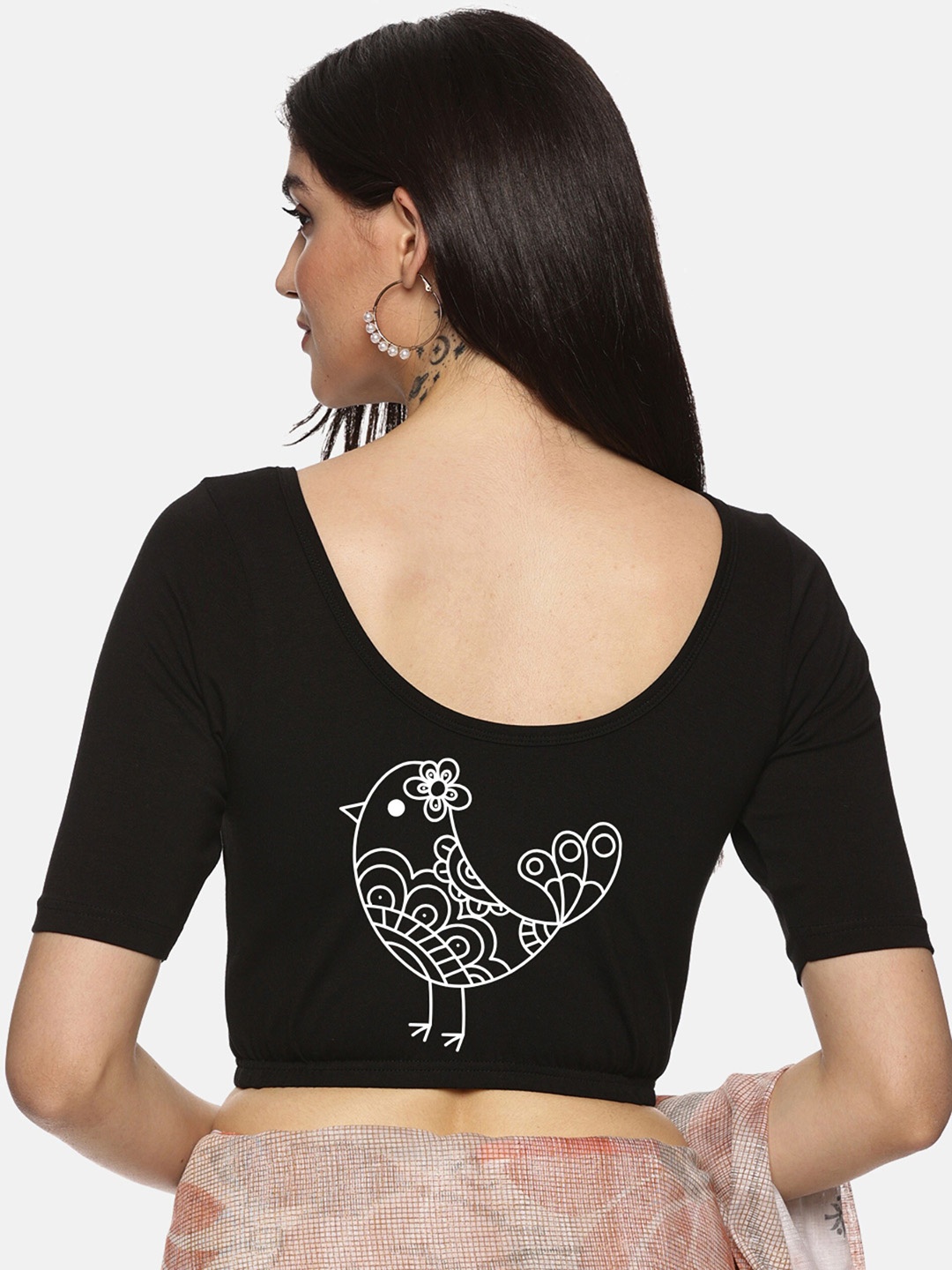 

NOT YET by us Printed Stretchable Saree Blouse, Black