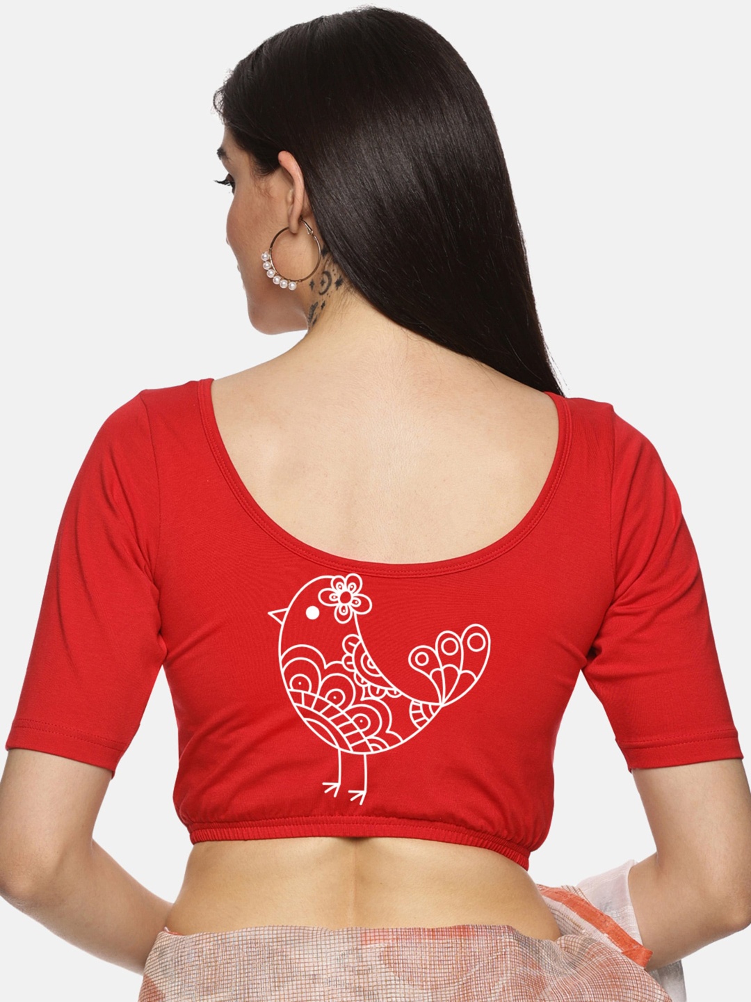 

NOT YET by us Printed Stretchable Saree Blouse, Red