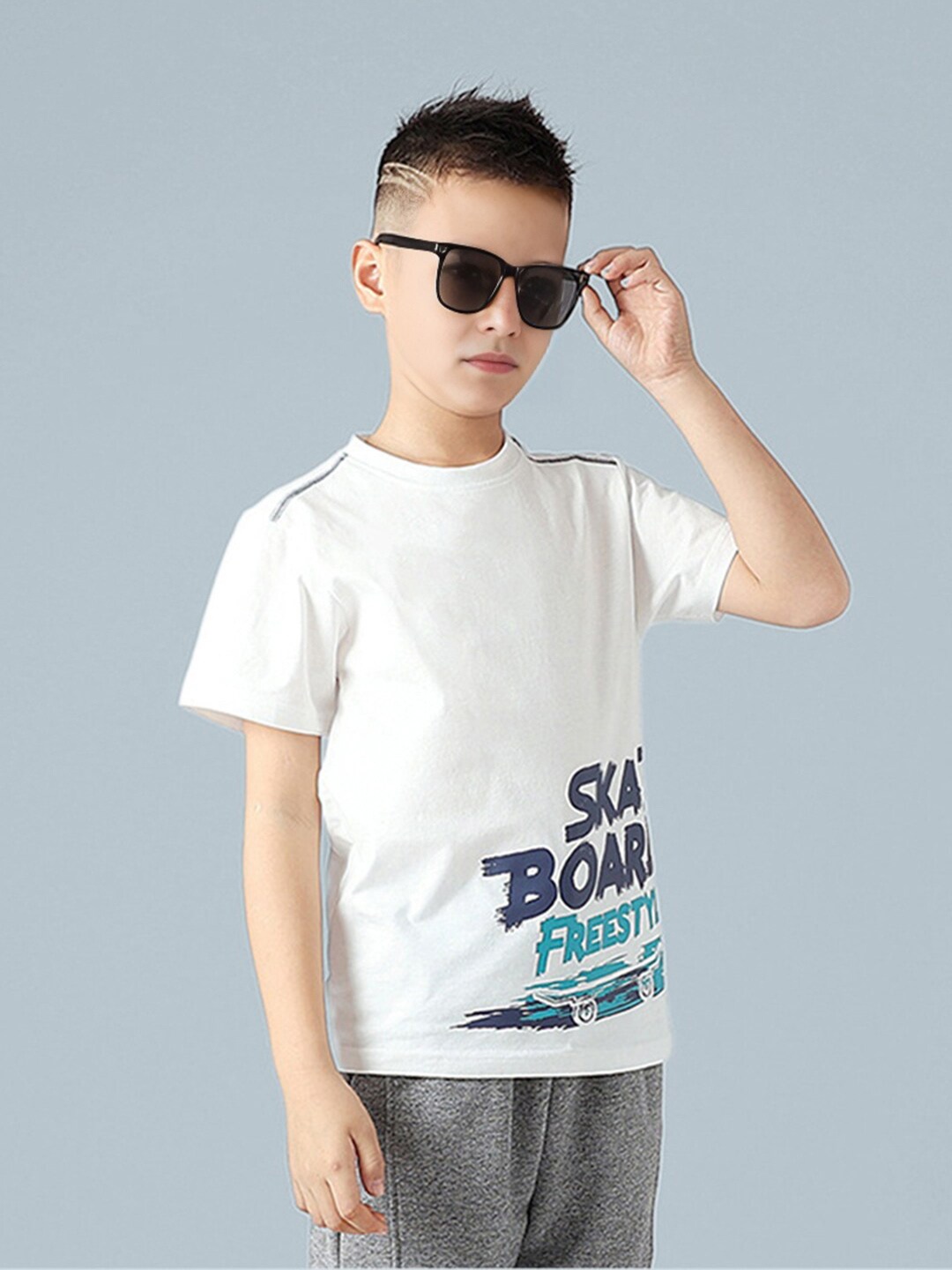 

INCLUD Boys Typography Printed Tshirt, White