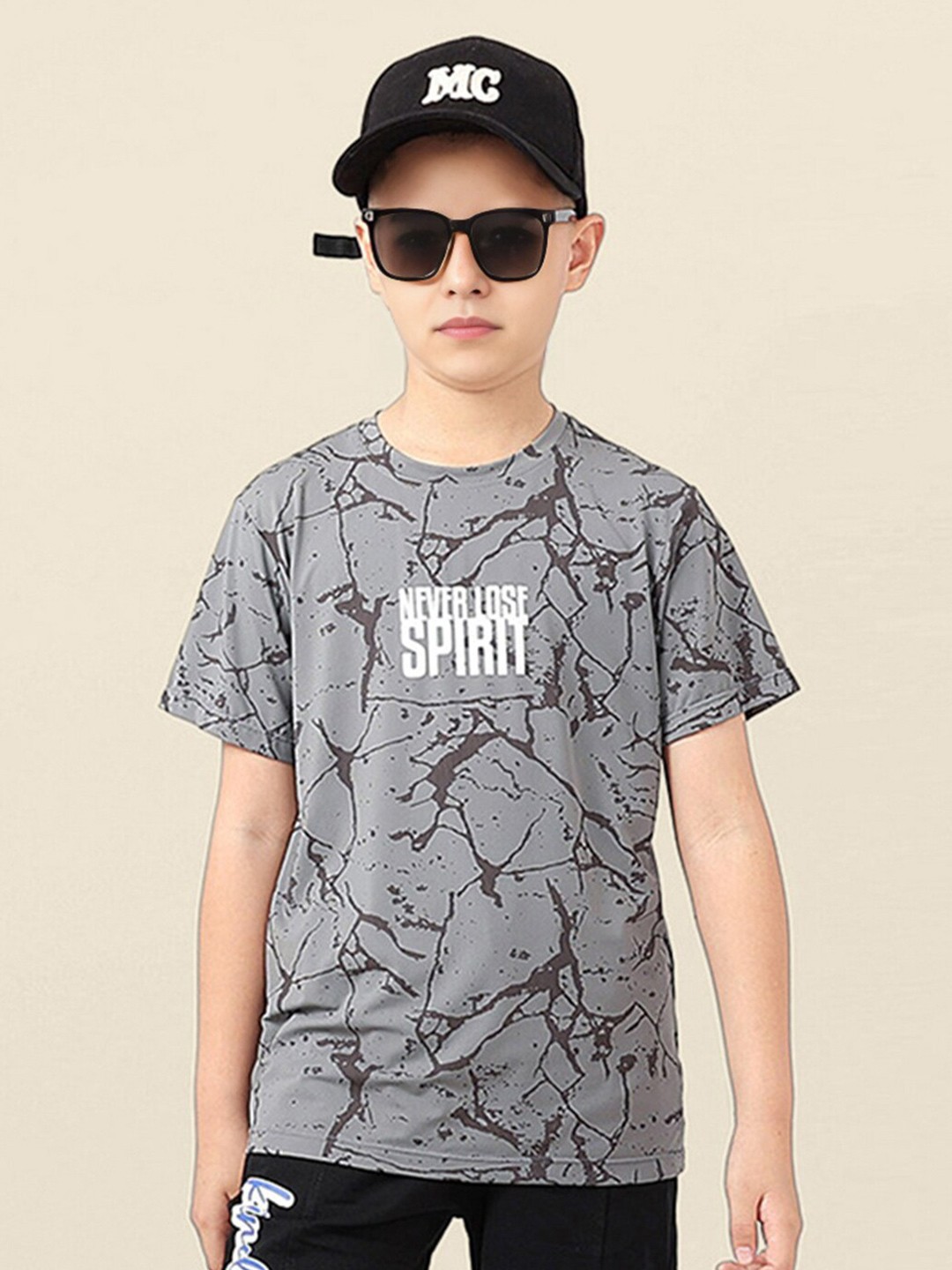 

INCLUD Boys Typography Printed Tshirt, Grey