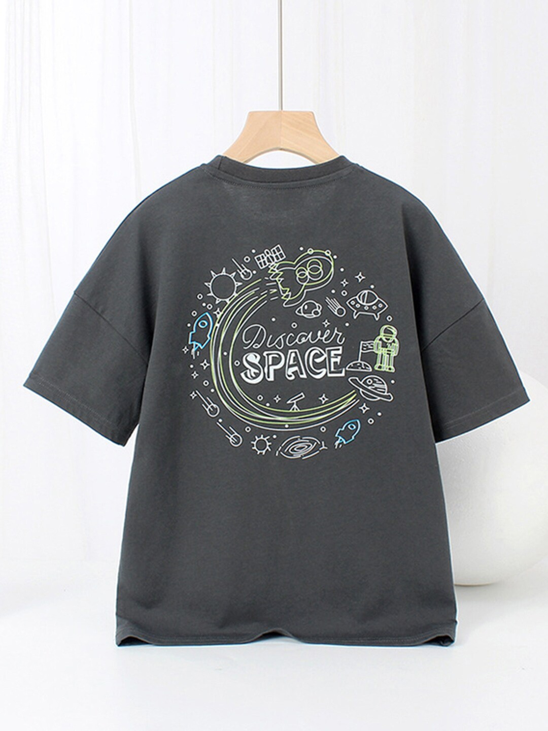 

INCLUD Boys Typography Drop-Shoulder Sleeves Oversized Tshirt, Grey