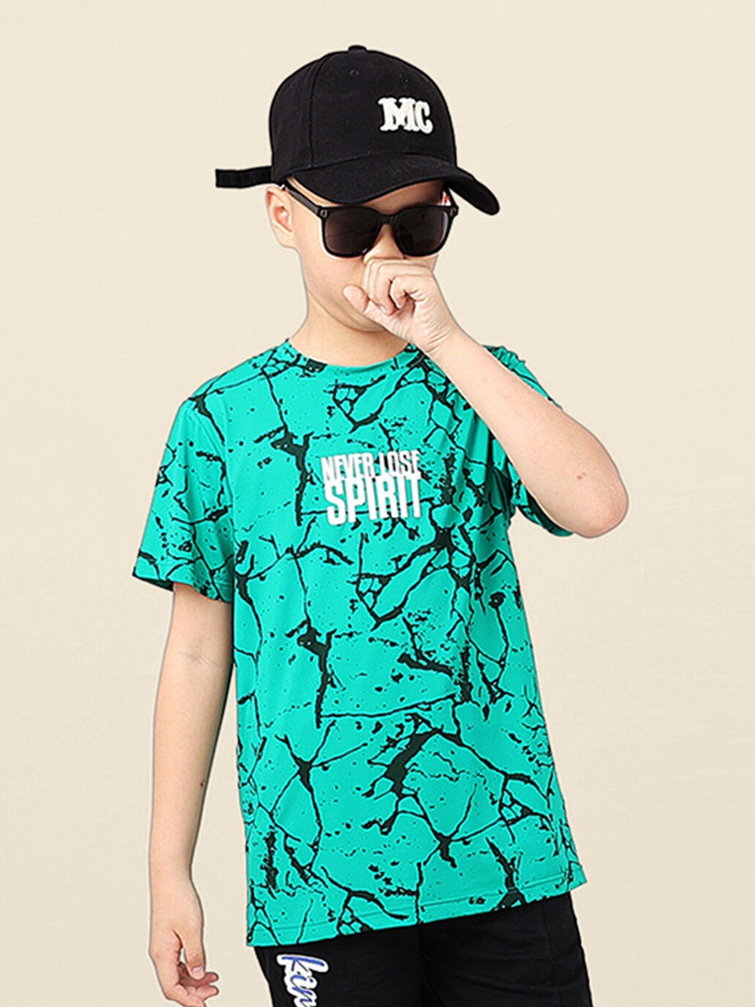 

INCLUD Boys Typography Printed Tshirt, Green