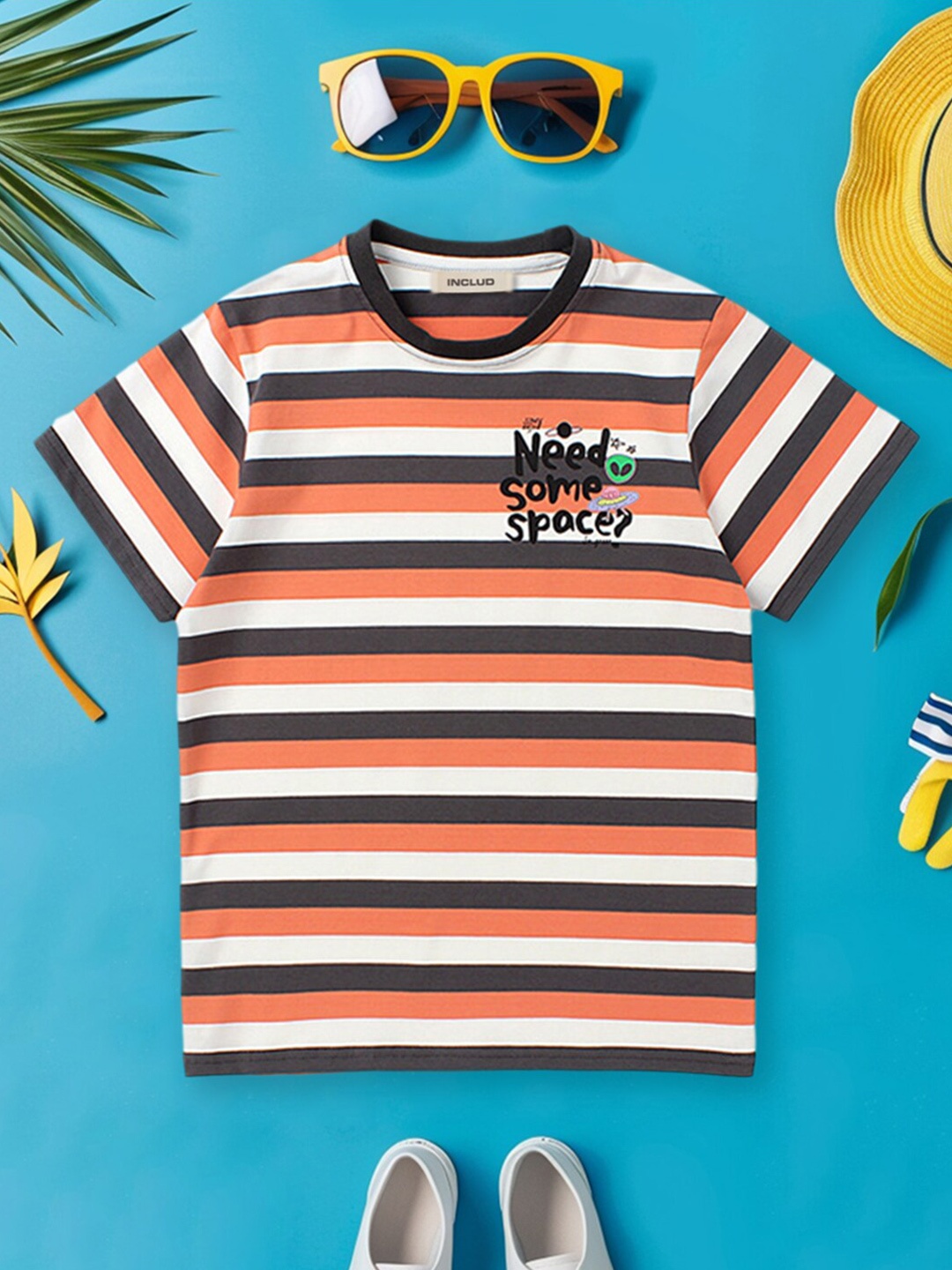 

INCLUD Boys Striped Tshirt, Grey