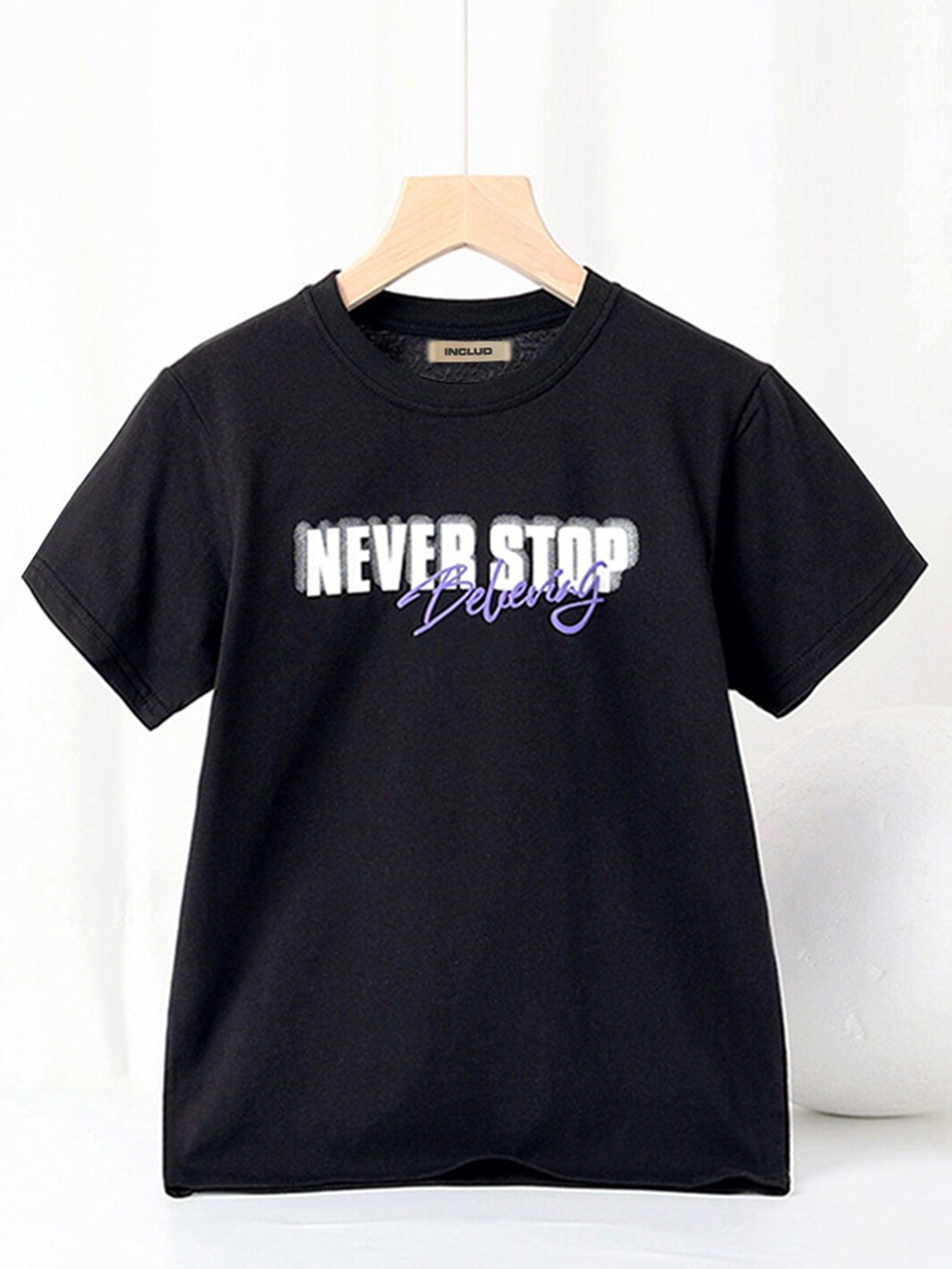 

INCLUD Boys Typography Printed Tshirt, Black