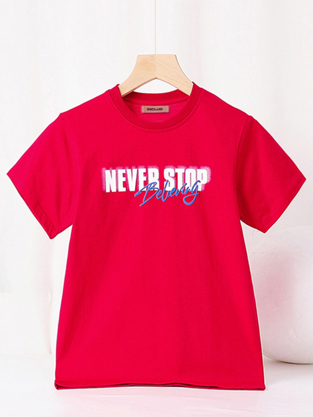 

INCLUD Boys Typography Printed Tshirt, Red