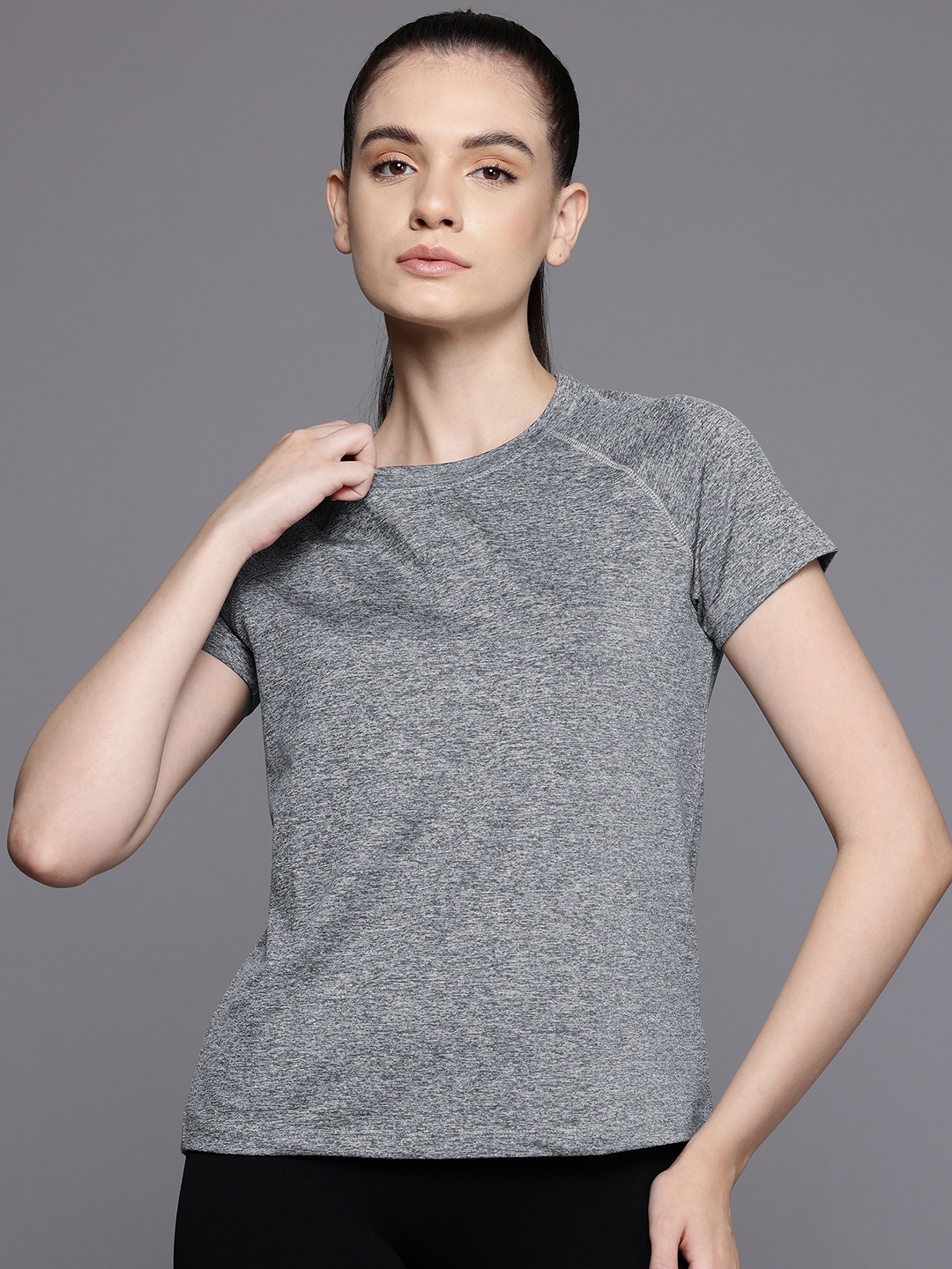 

HRX by Hrithik Roshan Women Self Design T-shirt, Grey melange