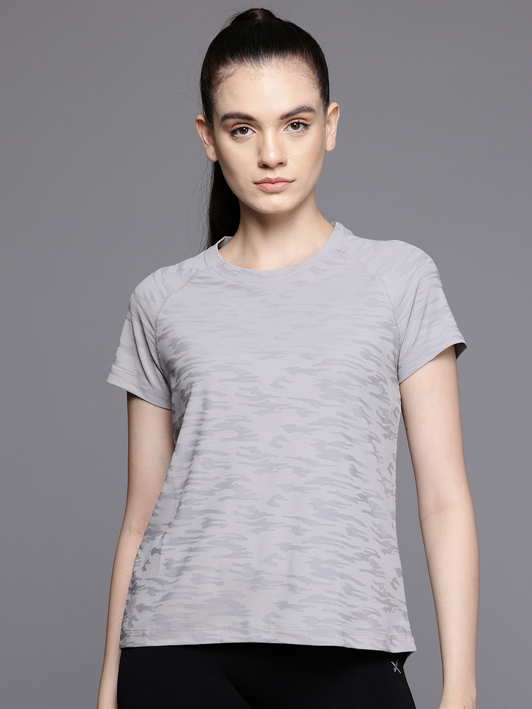 

HRX by Hrithik Roshan Women Self Design T-shirt, Grey