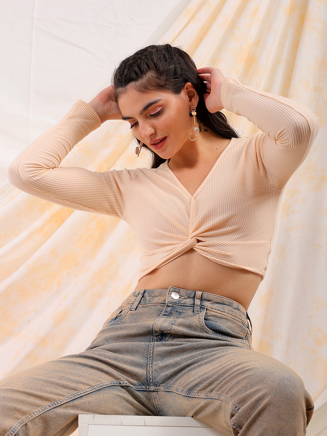 

Freehand by The Indian Garage Co V-Neck Crop Top, Beige