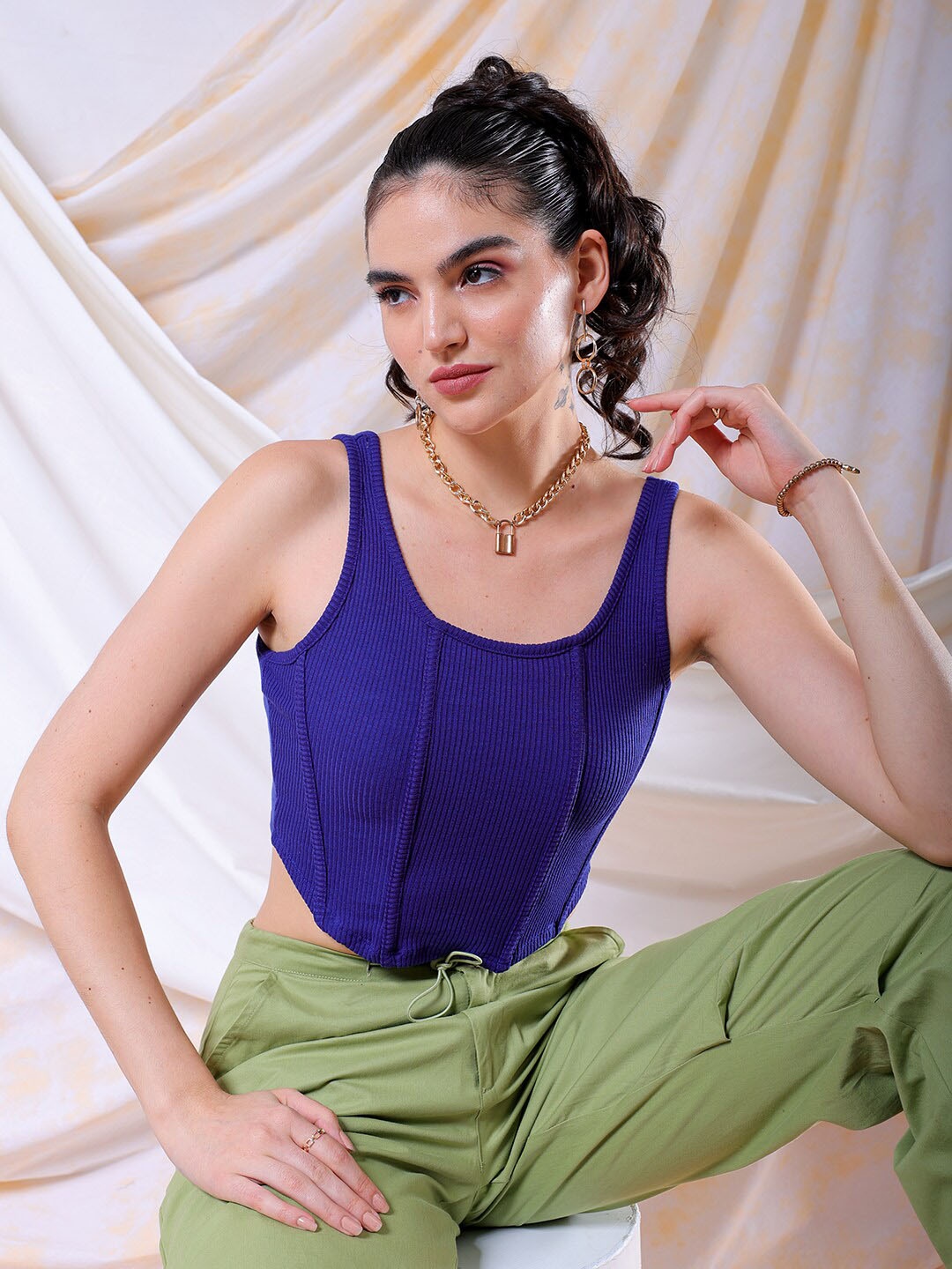 

Freehand by The Indian Garage Co Scoop Neck Crop Top, Blue