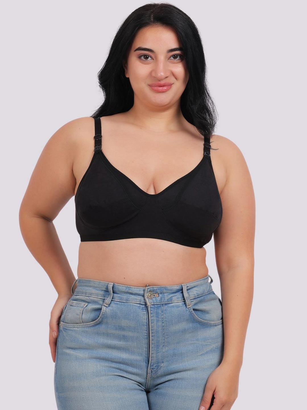 

Fabme Plus Size Cotton Maternity Bra - Full Coverage, Black