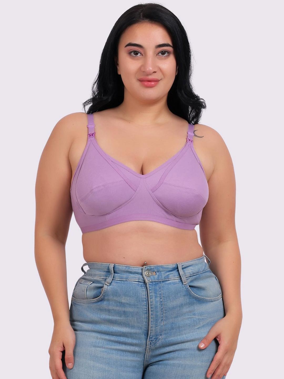 

Fabme Plus Size Full Coverage Cotton Maternity Bra with All Day Comfort, Lavender