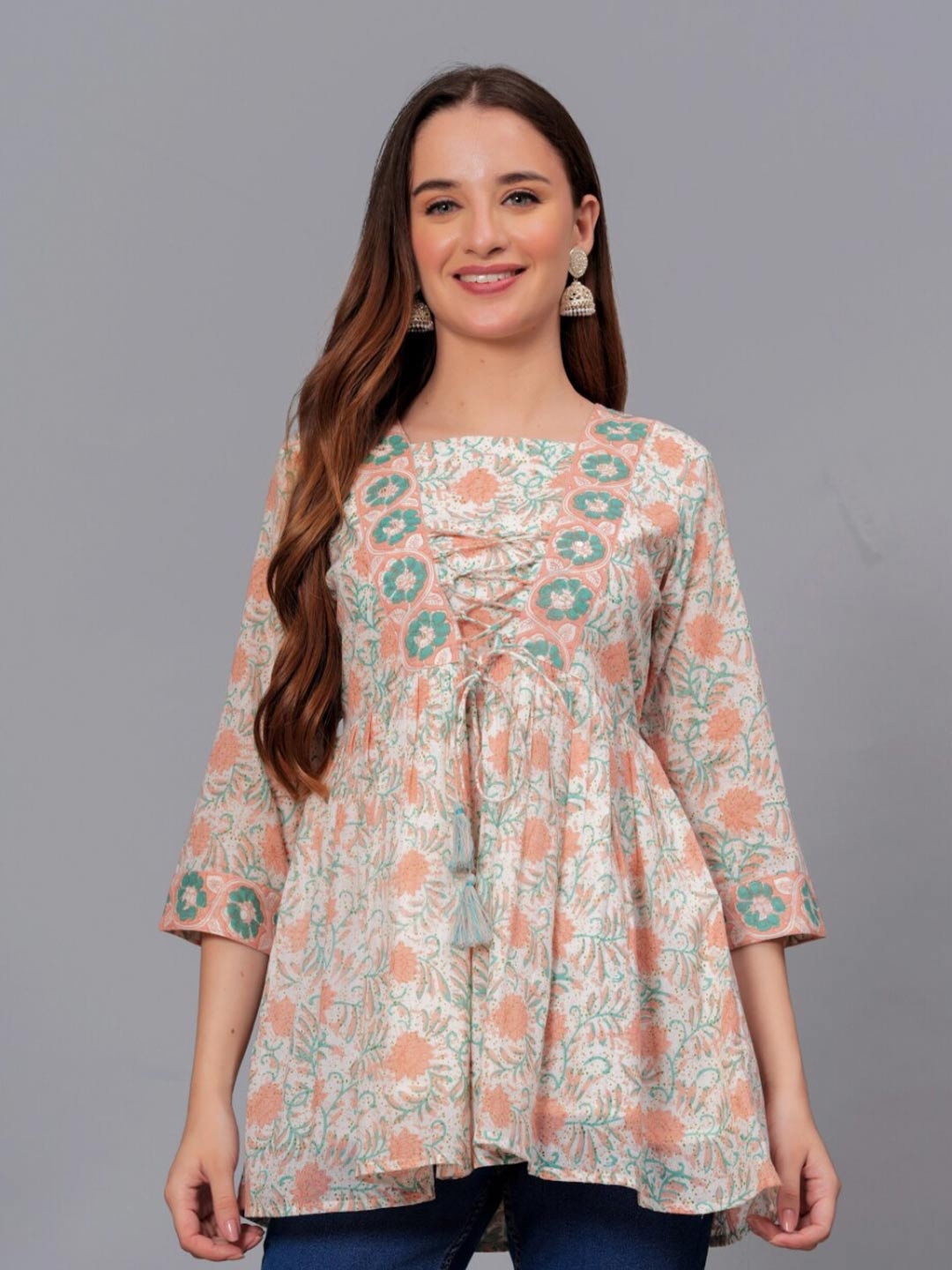 

KALINI Print Cotton Top, Peach