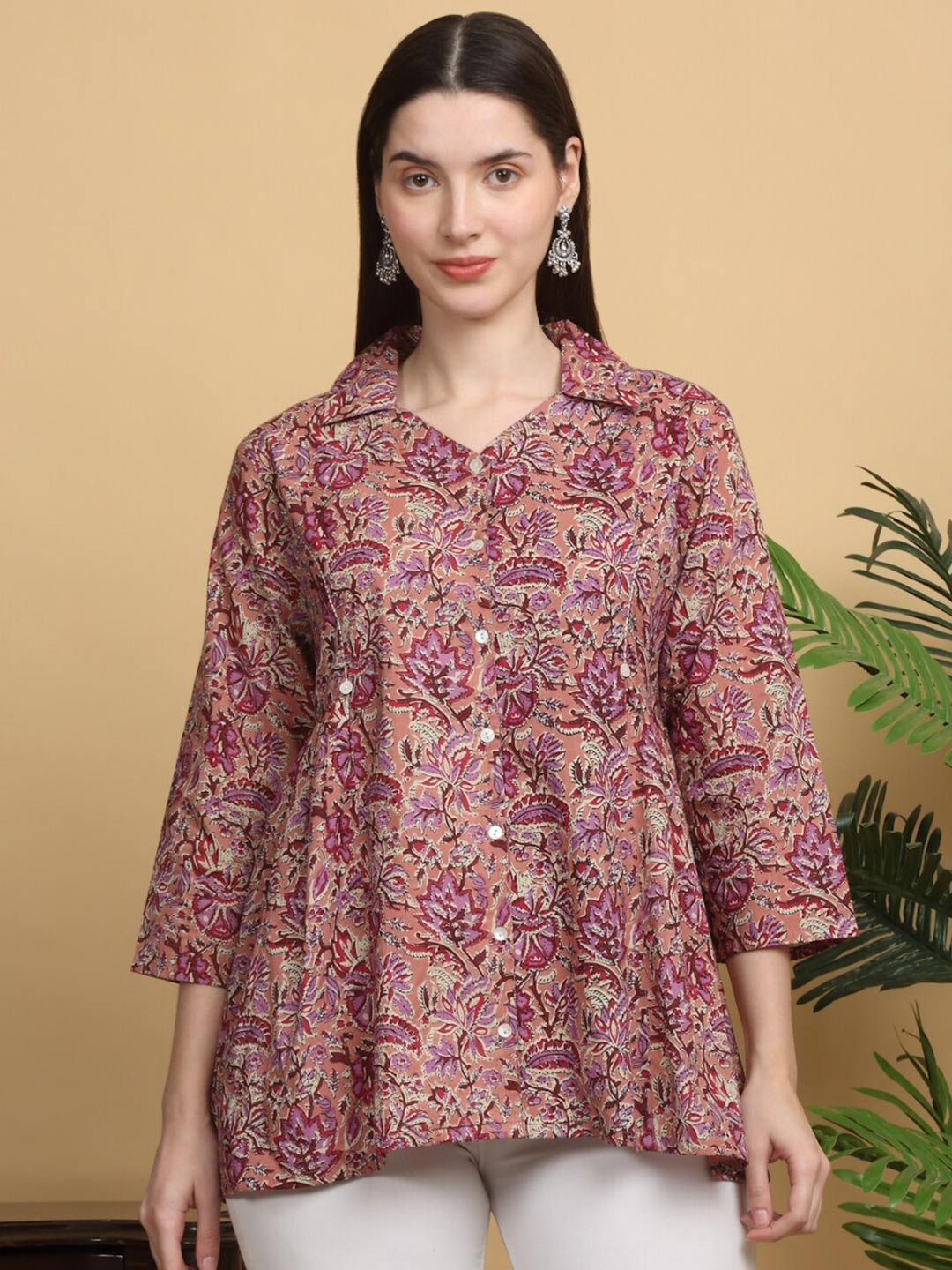 

KALINI Floral Print Cotton Top, Peach