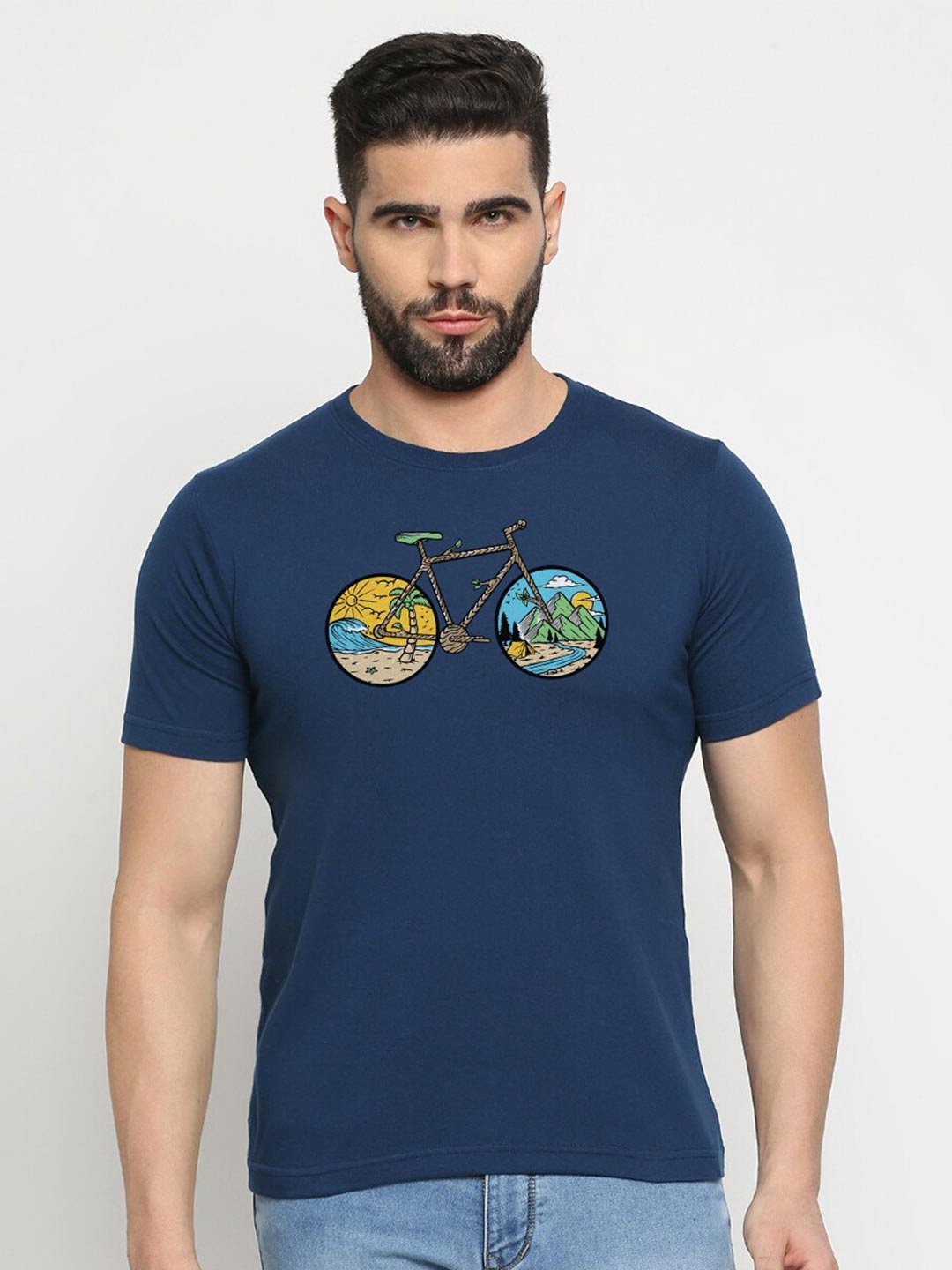 

MOD ECRU Unisex Graphic Printed Round Neck Cotton T-shirt, Blue