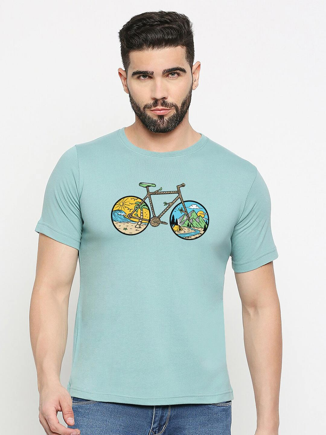 

MOD ECRU Unisex Graphic Printed Round Neck Cotton T-shirt, Green