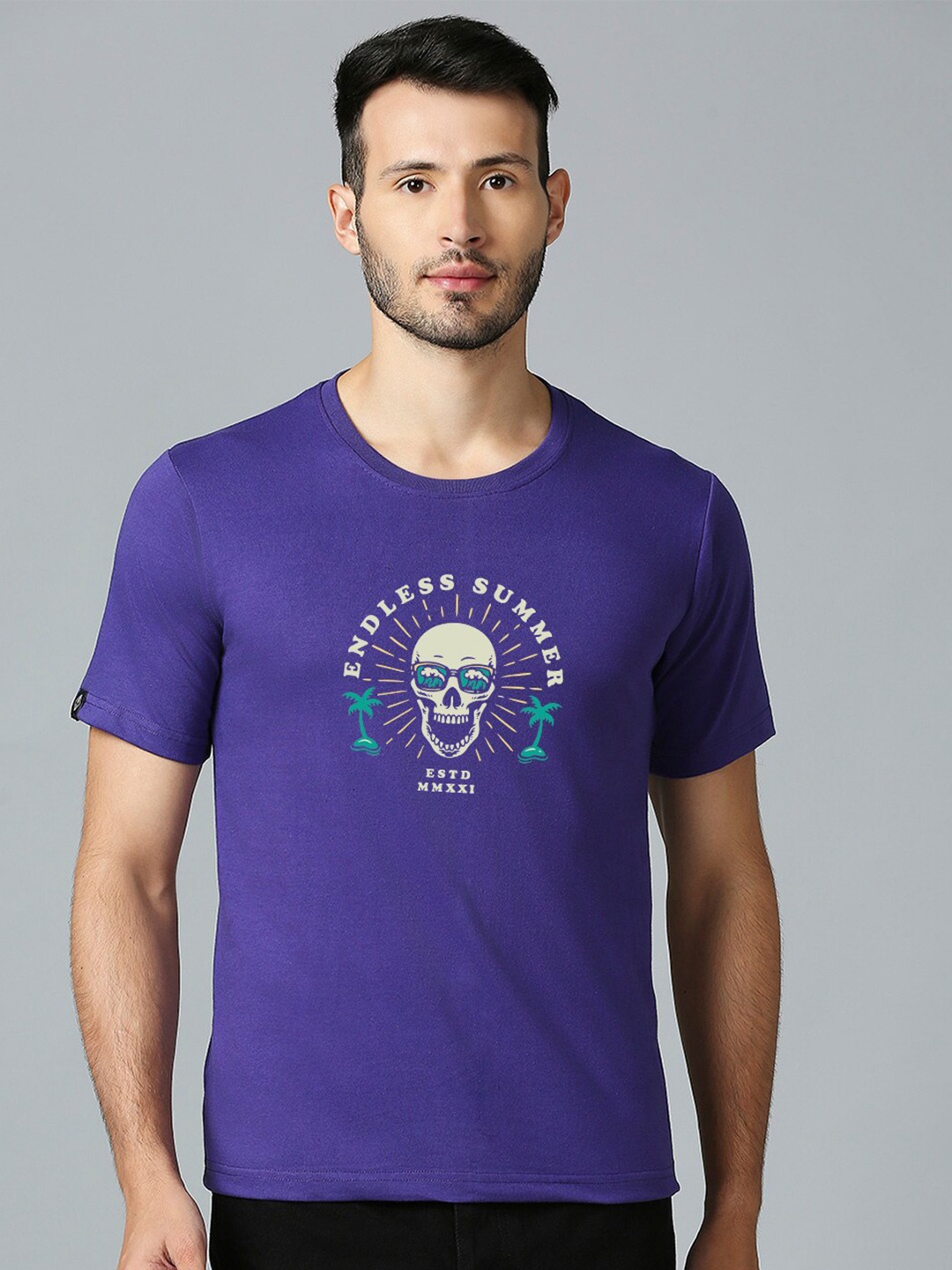 

MOD ECRU Unisex Graphic Printed Round Neck Cotton T-shirt, Purple