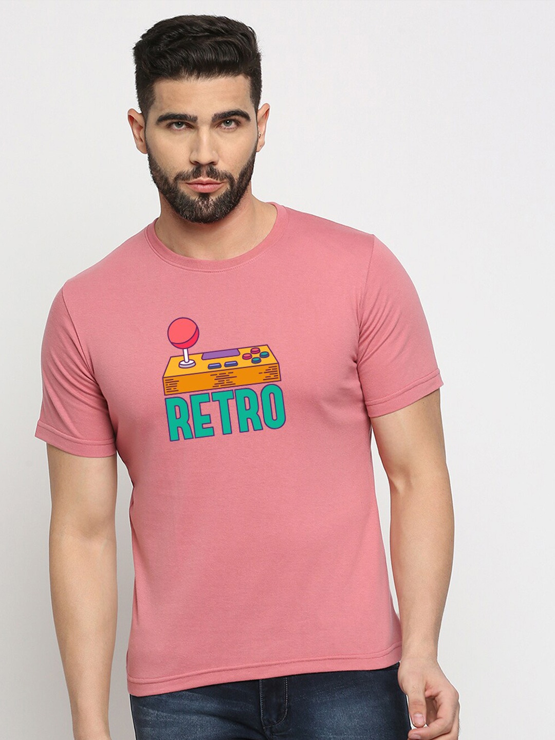 

MOD ECRU Round Neck Printed Cotton T-shirt, Pink