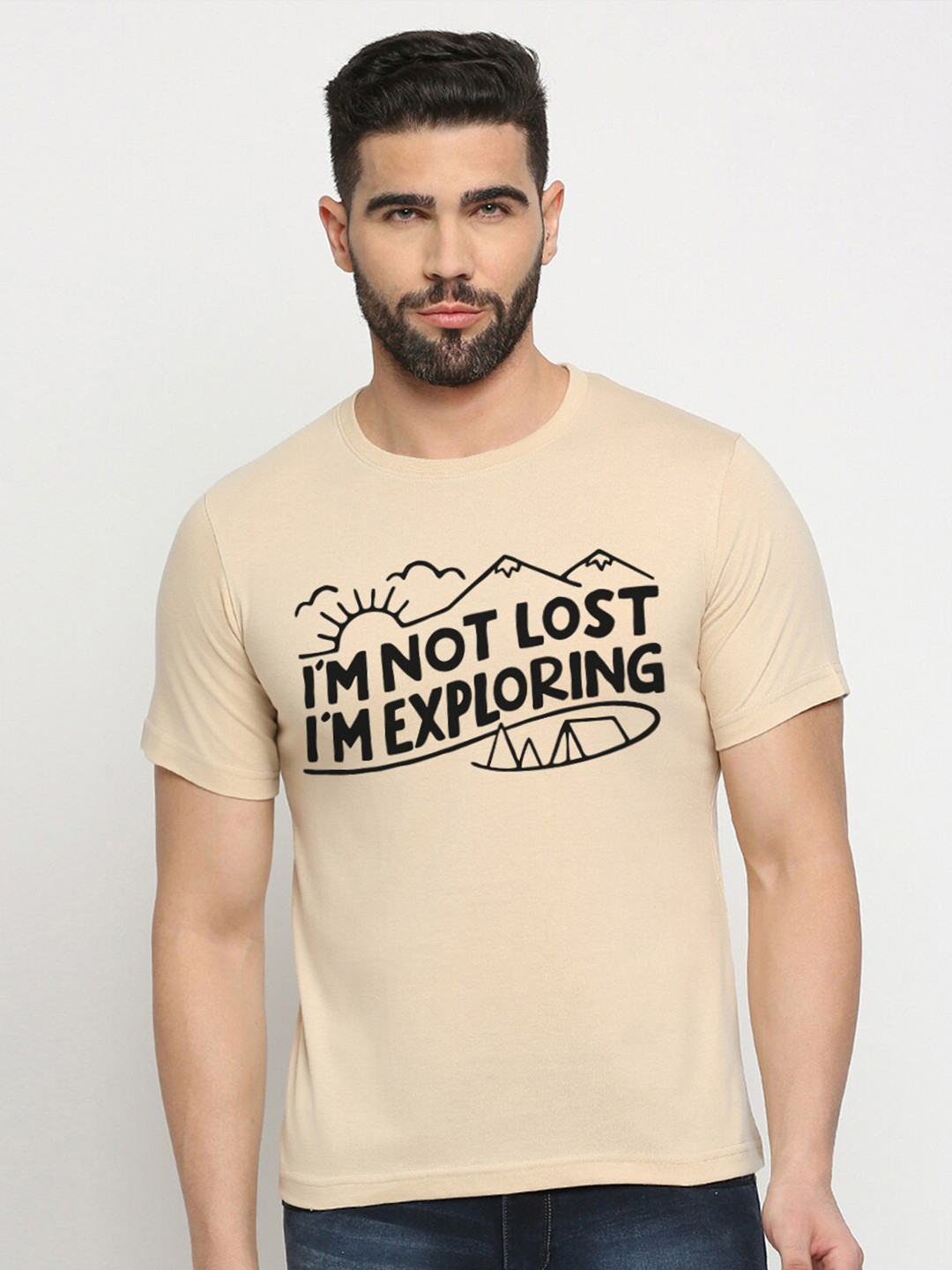 

MOD ECRU Unisex Typography Printed Round Neck Cotton T-shirt, Cream